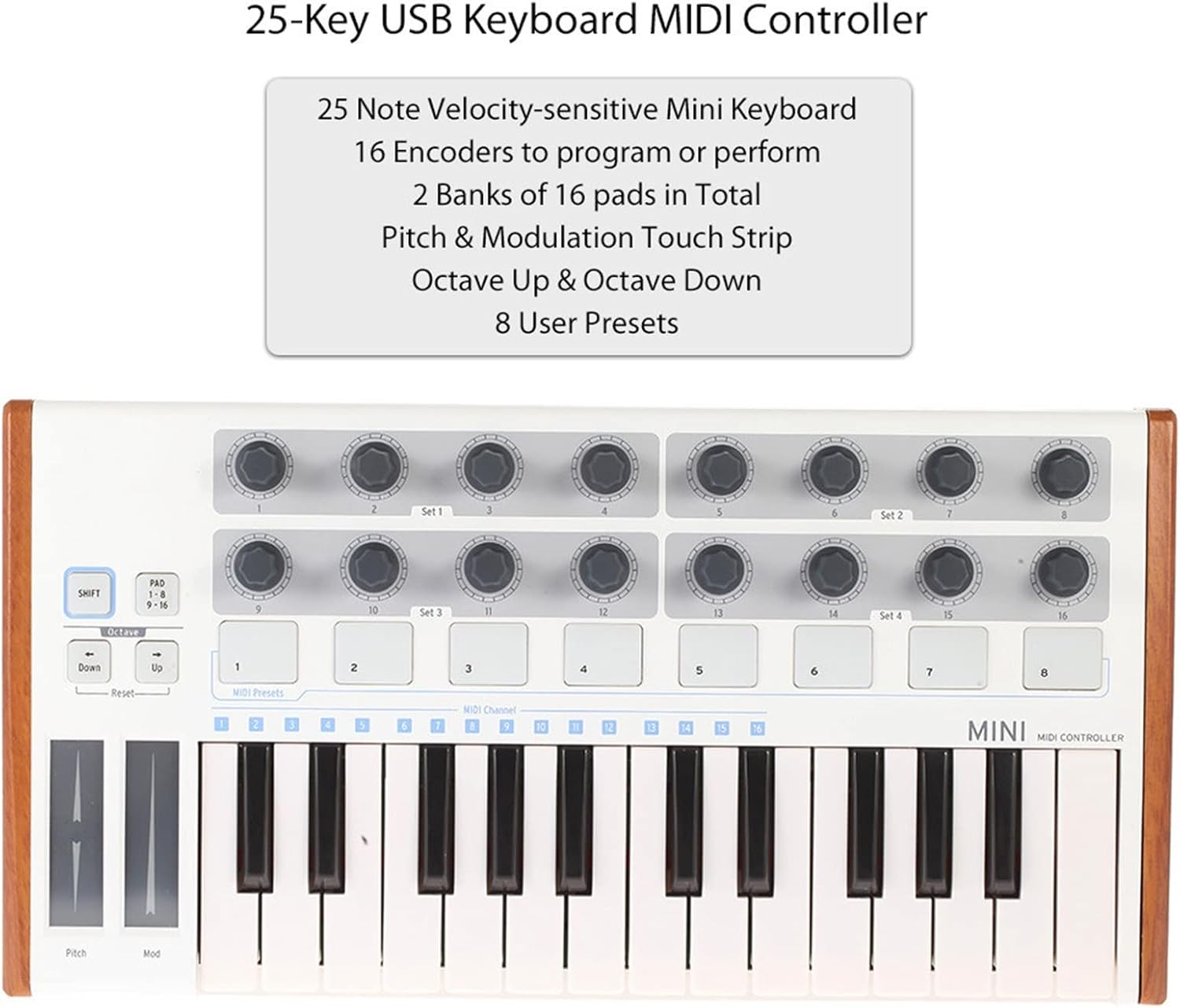 Keyboard Piano Portable Keyboard Controller Mini Professional 25-Key USB MIDI Controller Drum Pad Keyboard Instruments