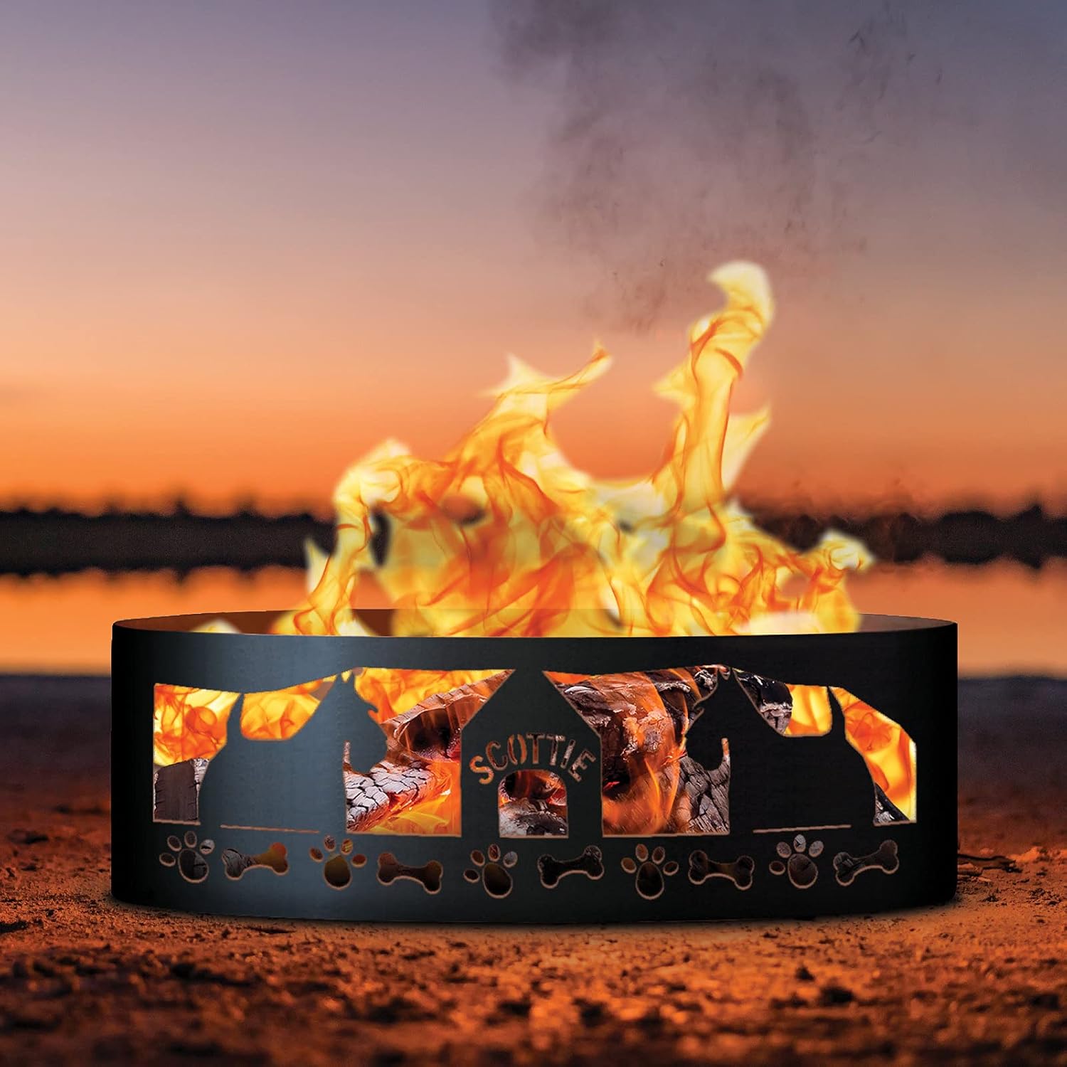 PD Metals SFR01030-FP Scottie Unpainted 12 in. Tall 30 in. Diameter Outdoor Fire Ring with Fire Poker - 30 x 30 x 12 in. - Rustic Black Color