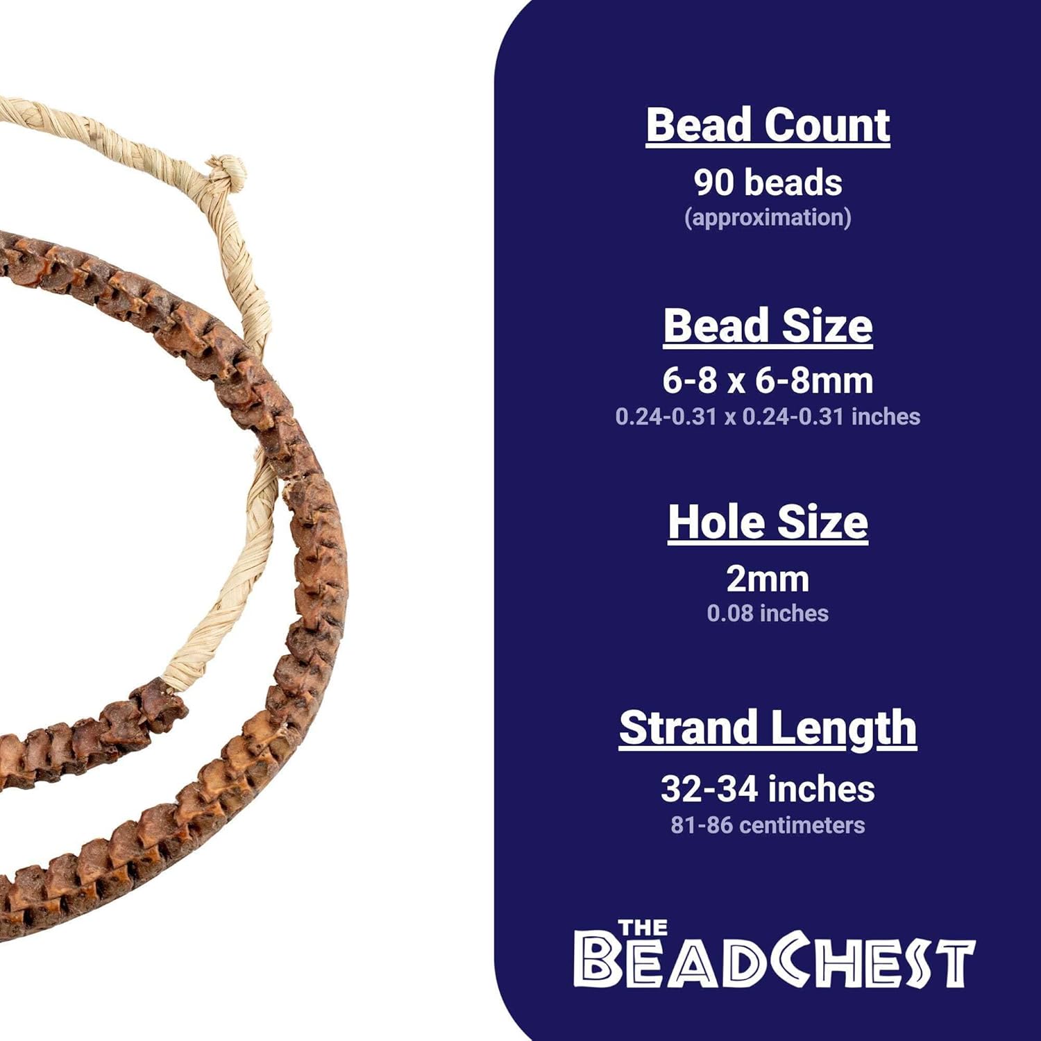 The Bead Chest Real Snake Vertebrae Beads from Africa 7mm Nigeria African Brown Interlocking Bone Large Hole 32-34 Inch Strand Handmade