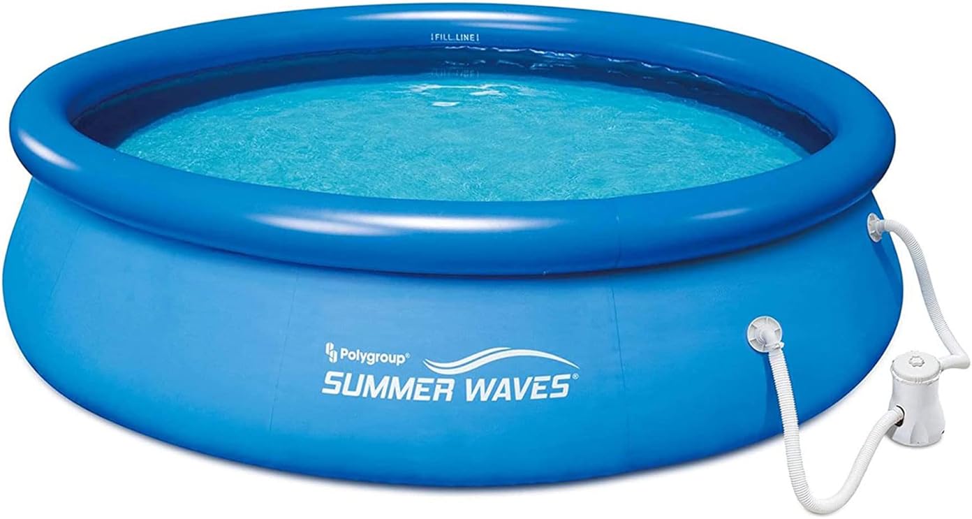 Summer Waves P1001030A Quick Set 10ft x 2.5ft Outdoor Inflatable Ring Above Ground Outdoor Swimming Pool with GFCI Model RX300 Filter Pump System, Blue