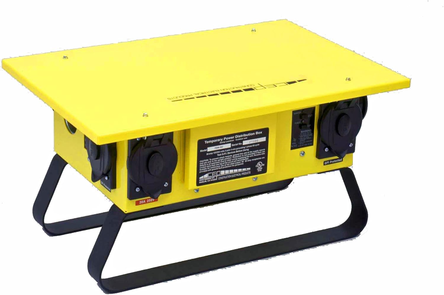 Southwire 6506GU 6 Outlet Temporary Power Distro Box — Portable 50 Amp Single Phase Twist Lock Distribution Box — Generator Spider Box — Yellow