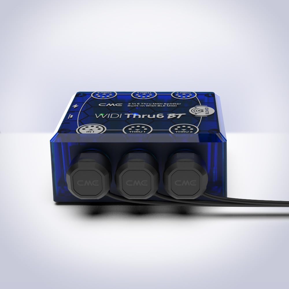 CME WIDI Thru6 BT + 4-Pack 2-FT MIDI Cables - 2-in-6-out MIDI Thru/Split with 5-pin DIN and Bluetooth MIDI + 4-Pack 5-pin DIN Low-Profile MIDI cables