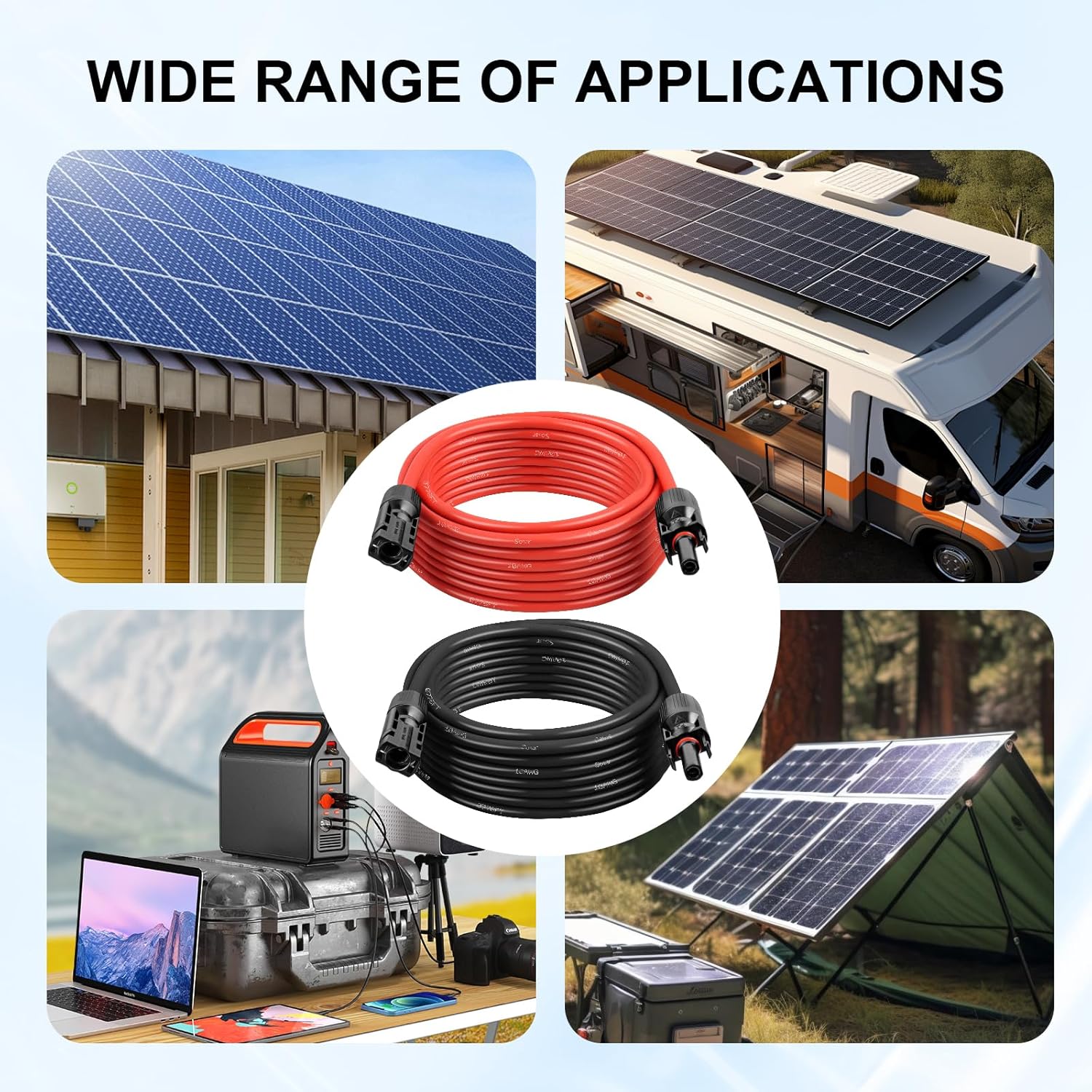 Solar Panel Extension Cable - 10AWG 50FT Solar Wire with Waterproof Male & Female Connectors for RV, Home, Boat, Car (Red + Black)