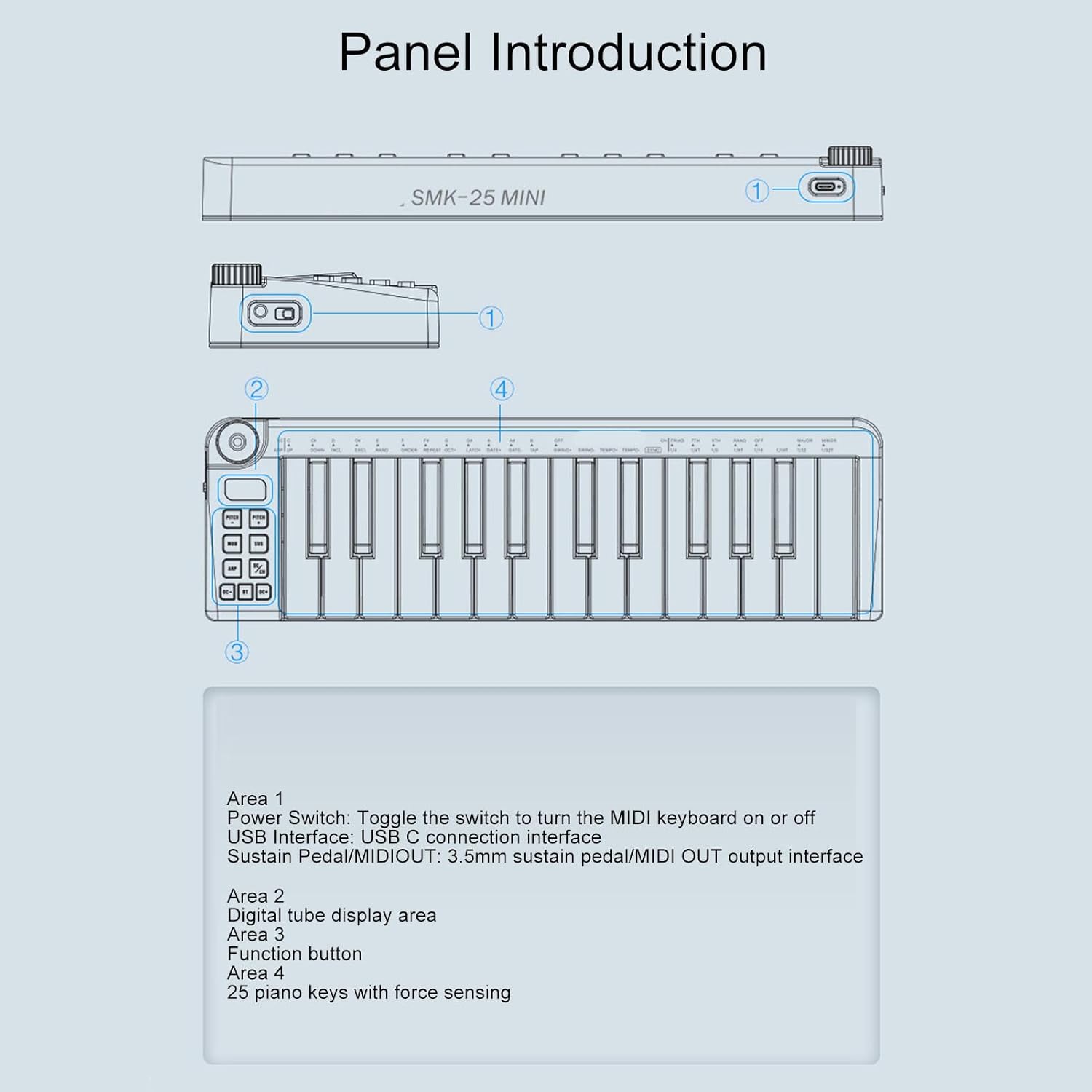 MIDI Keyboard Controller, 25 Sensitive Keys MIDI Keyboard Controller with Portable Design, Wide Connectivity, Versatile Inputs Outputs