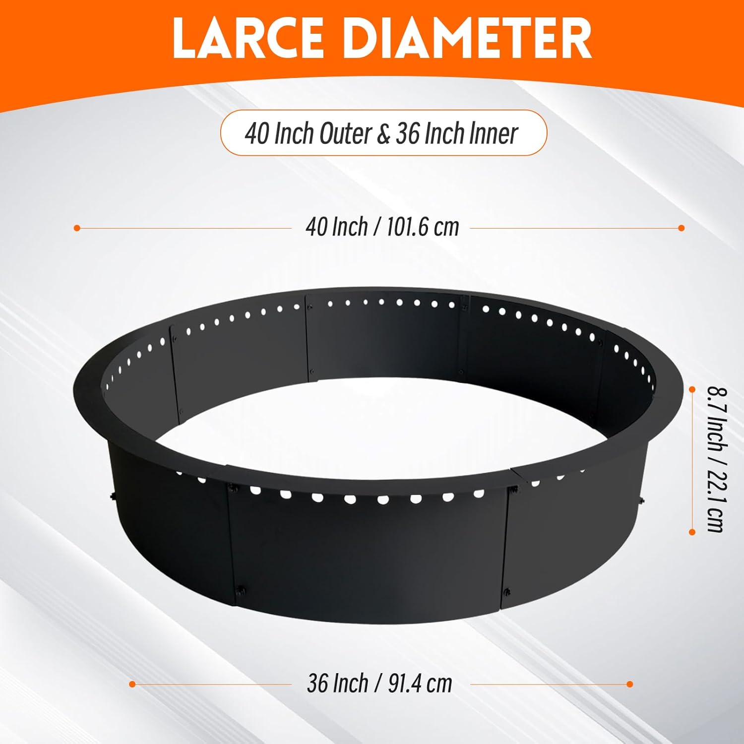 2 Pack Outdoor Smokeless Fire Pit Ring Liner 40-Inch Outer/36-Inch Inner Diameter, Heavy Duty Metal Steel Round Firepit Rim Insert for Outside DIY Campfire Ring Above or In-Ground