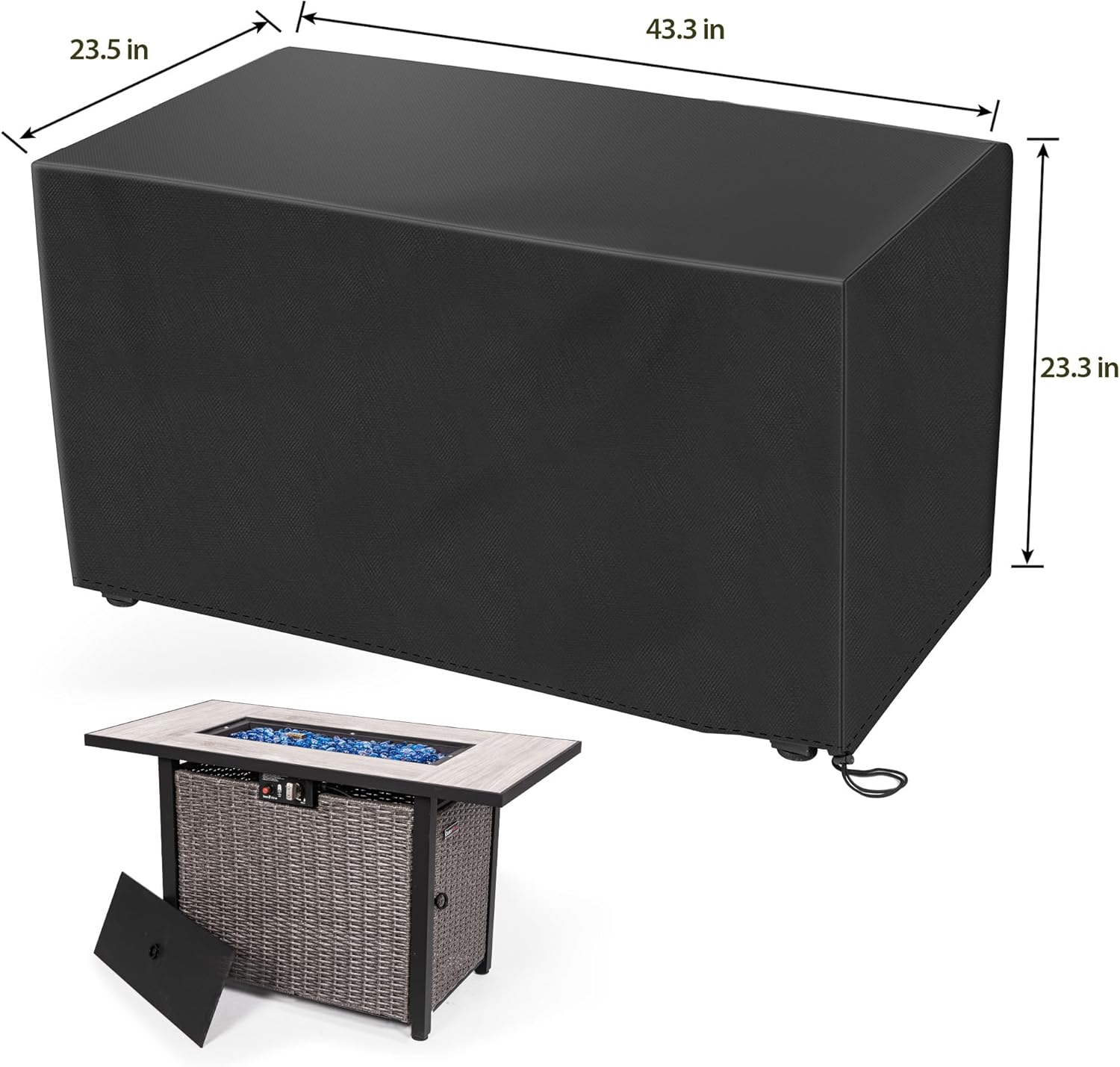 42 Inch Propane Fire Pit Table with Cover, 50,000 BTU Hand-Woven Rattan Outdoor Fire Pit with Lid & Blue Glass Bead, Outdoor Fireplace for Patio Deck Garden, Gray