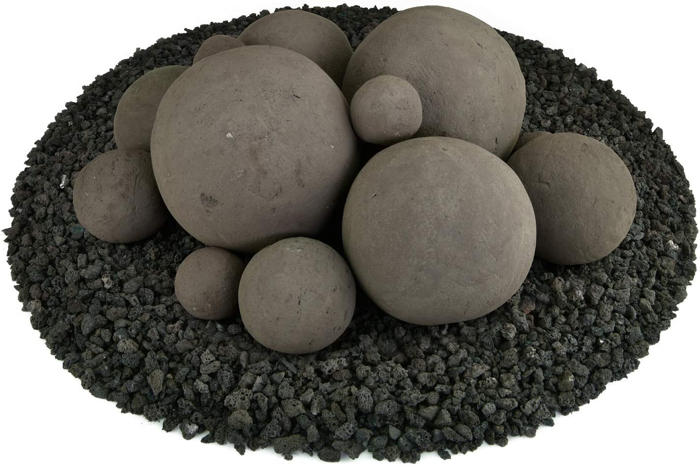 Ceramic Fire Balls | Mixed Set of 13 | Modern Accessory for Indoor and Outdoor Fire Pits or Fireplaces – Brushed Concrete Look | Charcoal Gray