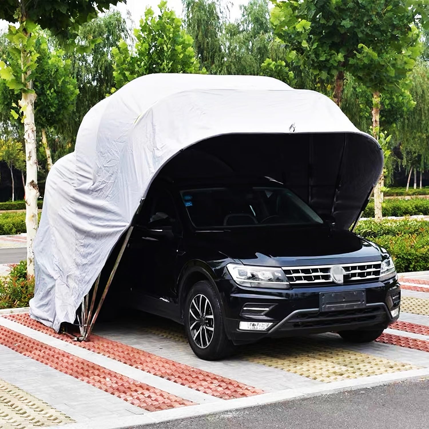 Stainless Steel Grey Carport, Foldable Retractable Car Awning, Semi-Automatic Durable Shelter, Heavy-Duty Mobile Portable Garage (21x9x8.7ft)