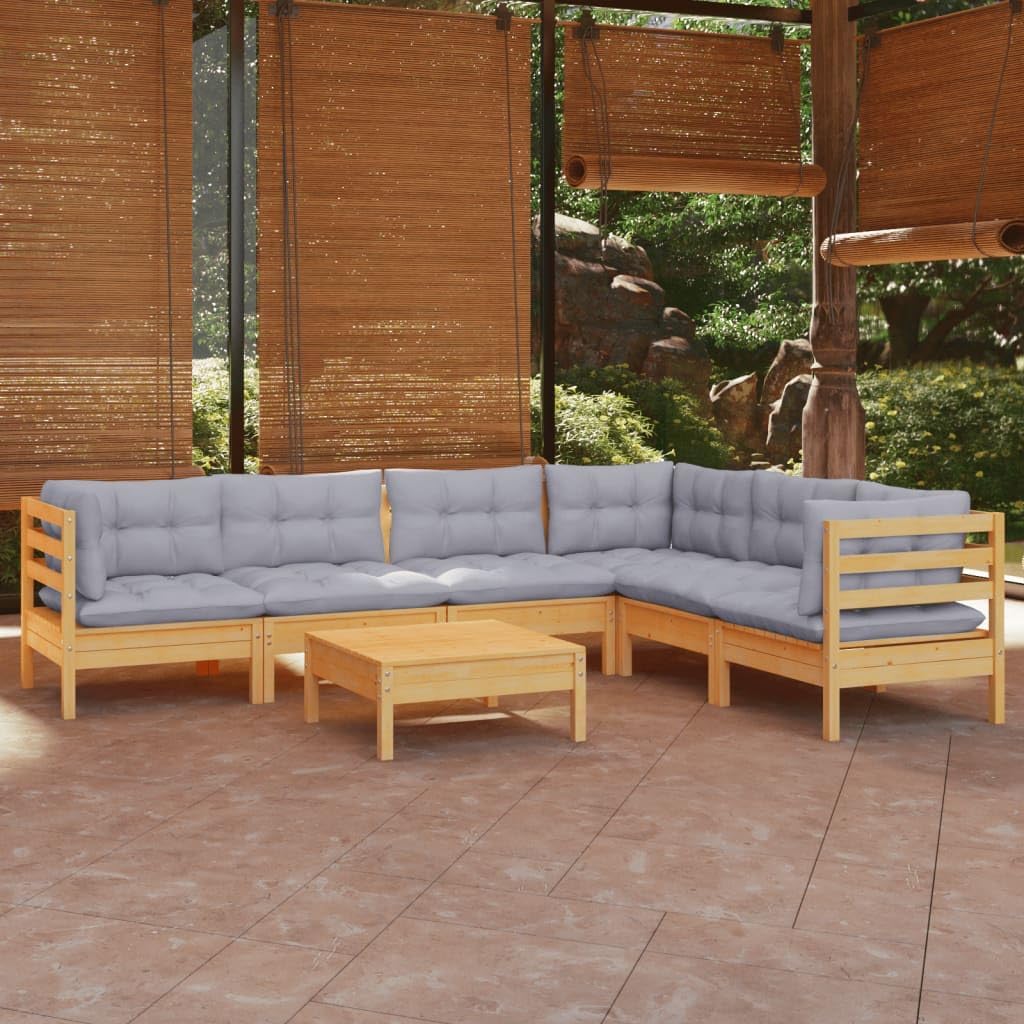 7 Piece Patio Lounge Set with Gray Cushions Solid Pinewood,Solid Pinewood Outdoor Patio Lounge Set for Relaxing and Conversations Patio Furniture Sets, Outdoor Furniture Sets