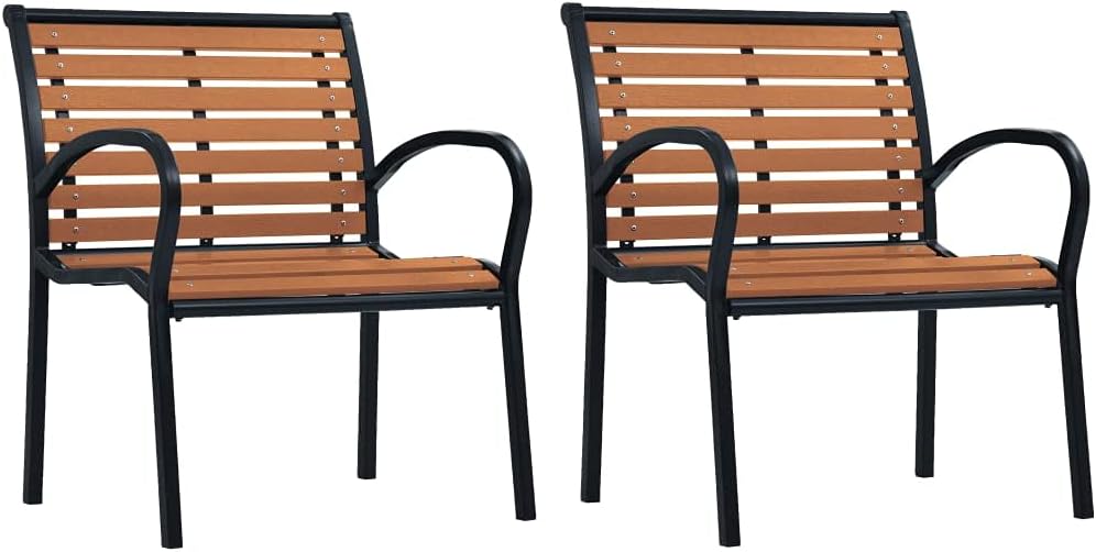 Patio Chairs 2 pcs Steel and WPC Black and Brown,Durable and WeatherResistant Patio Chair Set for Outdoor Comfort and Style Outdoor Furniture, Outdoor Chairs