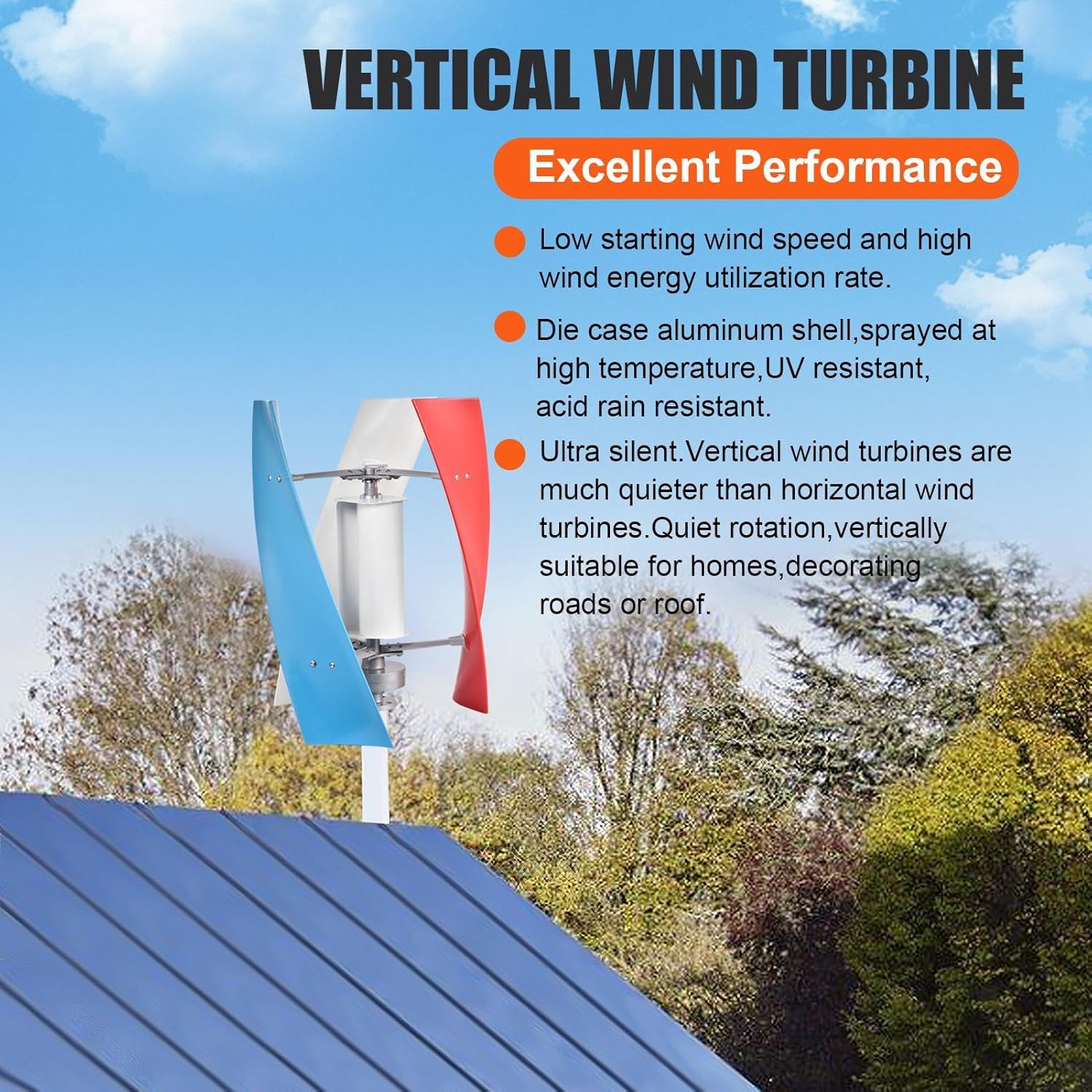 Vertical Wind Turbine,3 Leaves Wind Power Generator 24V | Quiet AC Permanent Magnet Generator, Windmill Household for Street Lighting