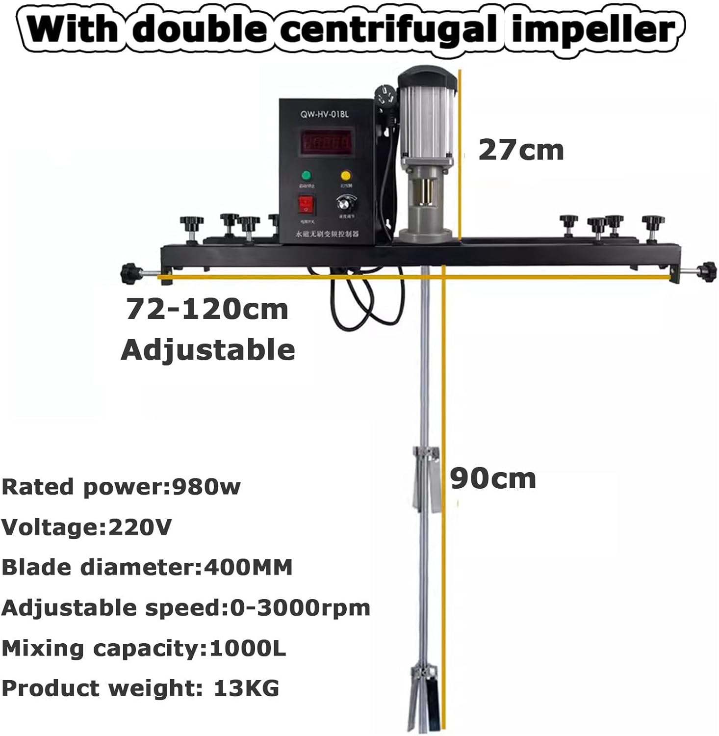 Electric IBC Paint Mixer, Commercial Tank Mixer Machine, Folding Propeller, with Support Hanger, for Paint Coating Materials Viscous Liquid Ink Dissolver Agitator