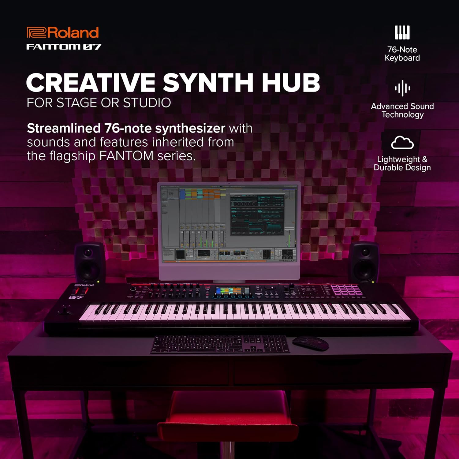 FANTOM-07 brings your creative world together,combining the sonic power and fluid workflow of the top-of-the-line FANTOM series in streamlined instruments that go everywhere your inspiration takes you