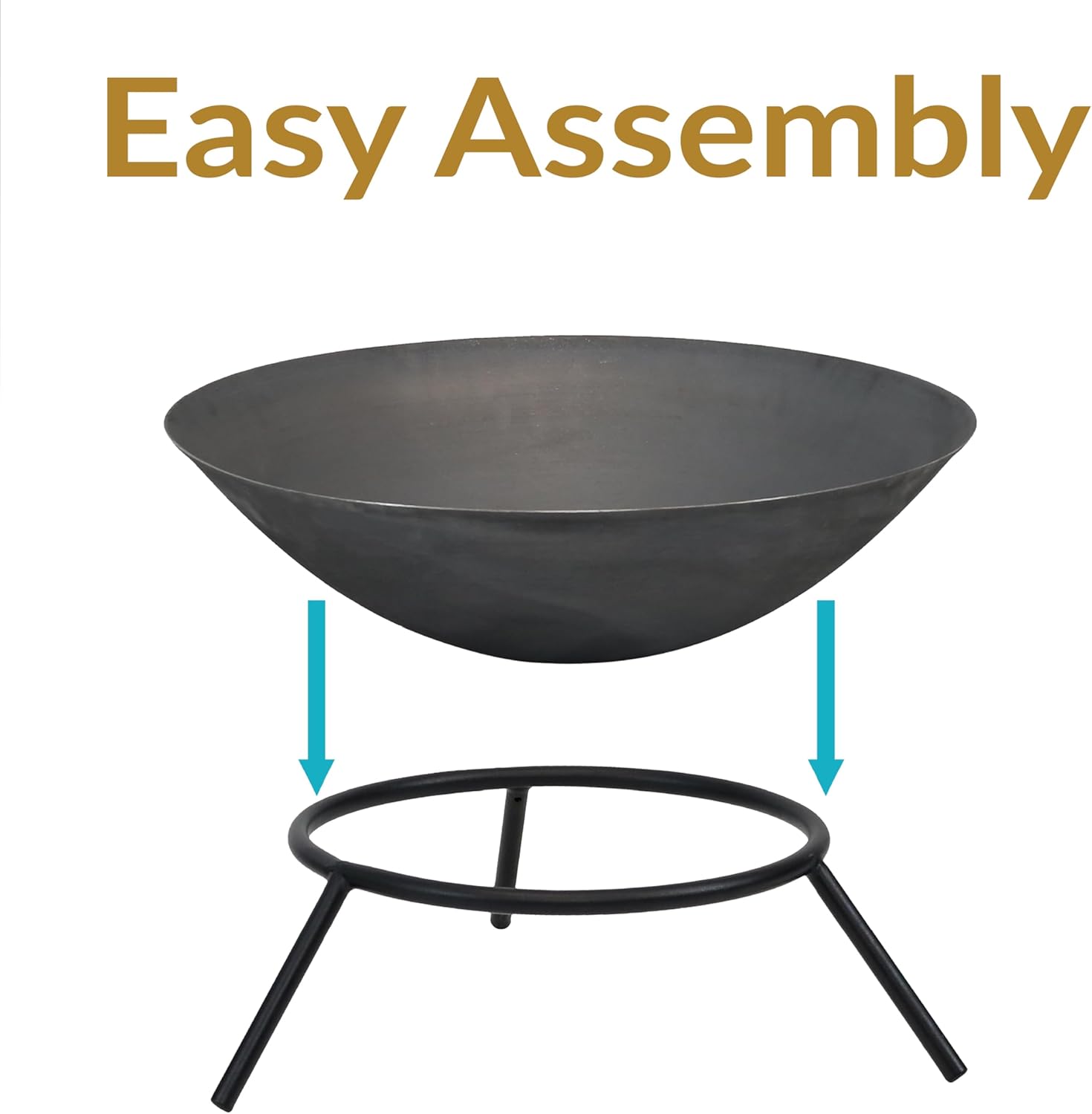 Sunnydaze 22-Inch Cast Iron Wood-Burning Fire Pit Bowl with Portable Stand - Black Steel Finish