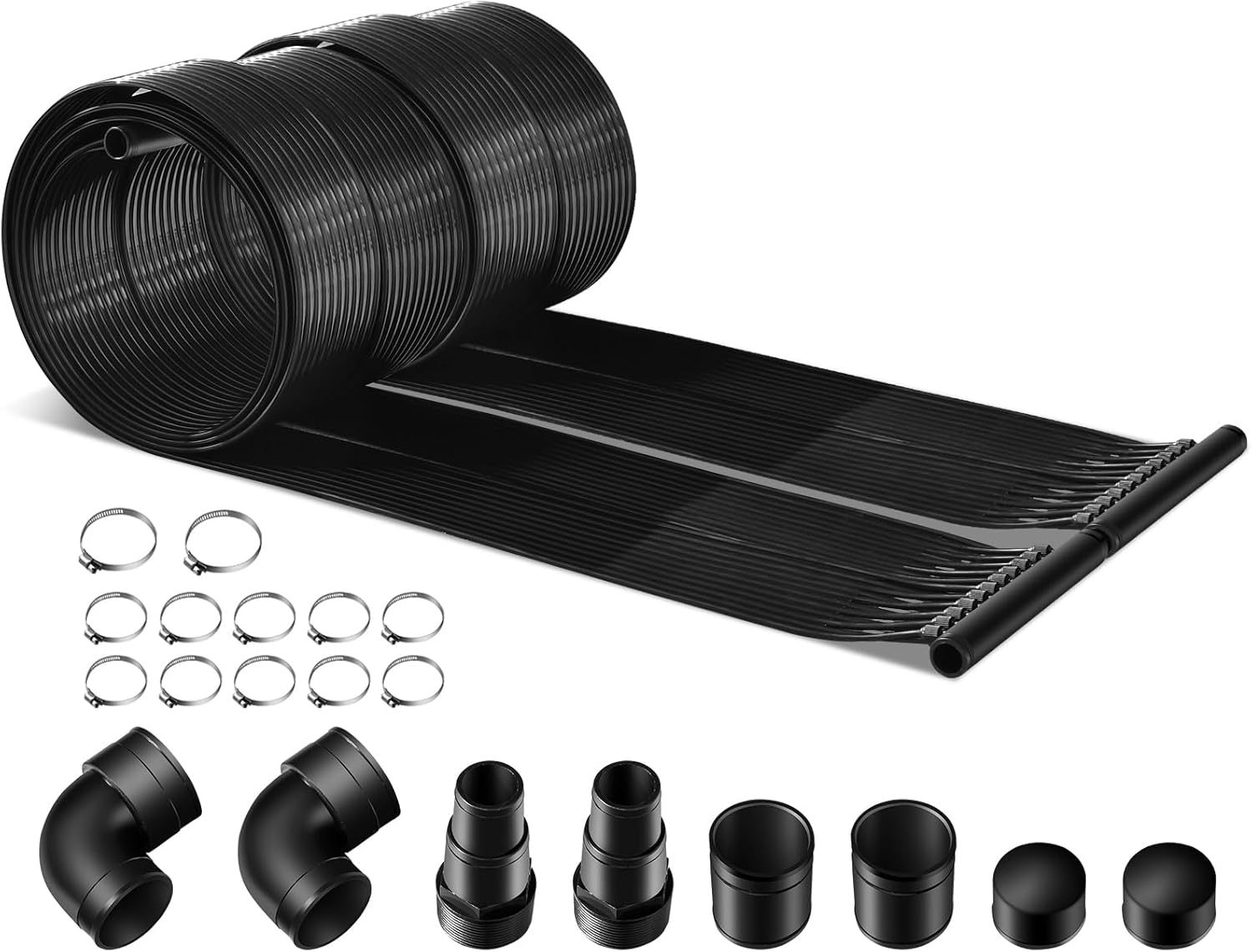 IRONMAX Solar Pool Heater, 2.5 x 16.5 Feet Above Ground/Inground Pool Heater Collection Panel w/Adapter & Hose Connector, Swimming Pool Heaters Warmer, Black (16.5 FT)