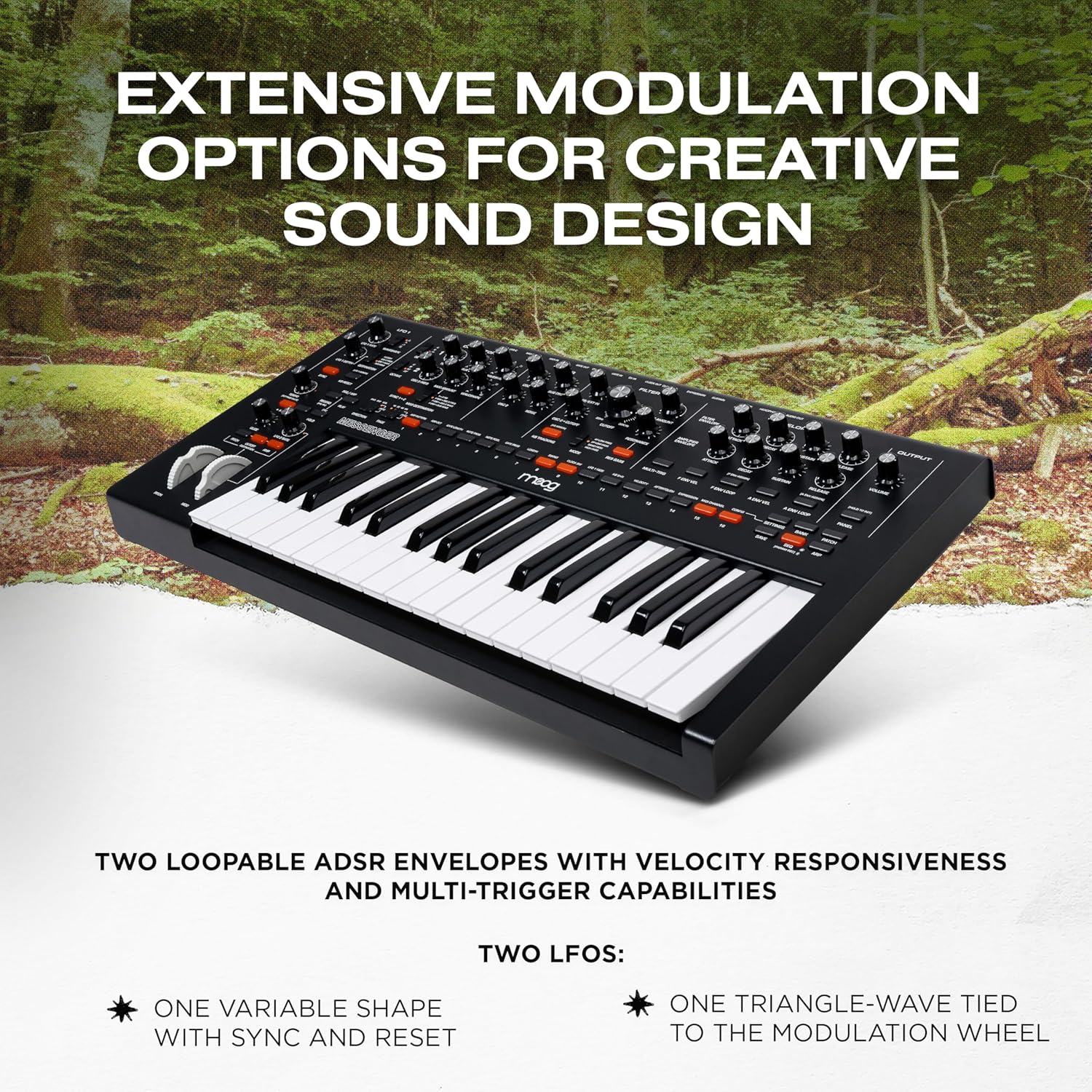 MOOG Messenger - Next-Gen Monophonic Analog Keyboard Synthesizer with 32 Keys, 64-Step Sequencer, 256 Presets and RES BASS Compensation