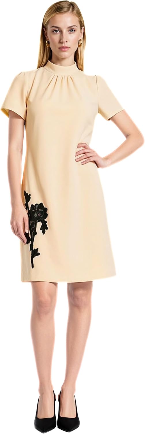 Anne Klein Womens Short Sleeve Applique Shift Dress