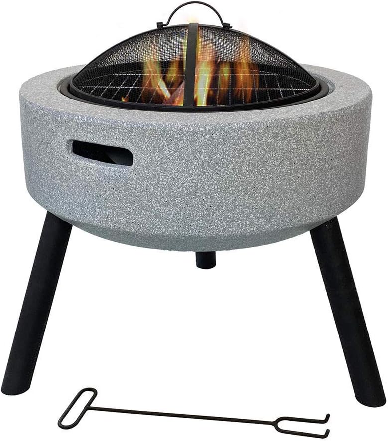 Fire Pit with Grill Shelf,Geo Fire Pit Bowl with Triangle Bracket Magnesium Oxide Material Outdoor Garden Fire Pit with Mesh Cover for Outdoor,Garden,Barbecue,Camping