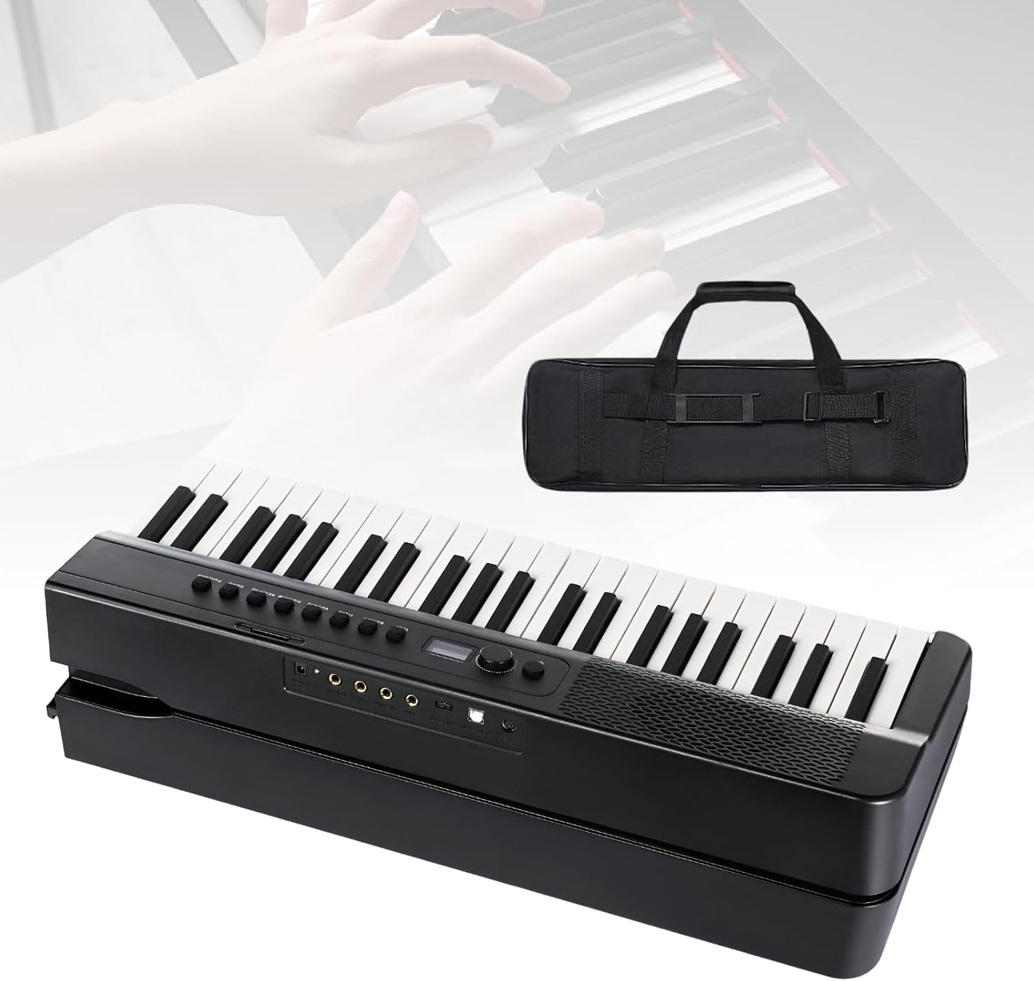88-key folding digital piano keyboard, full-size digital piano, includes power adapter, headphones and piano bag, designed for beginners. Black