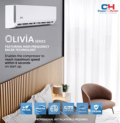 Cooper & Hunter Olivia Series, 6,000 BTU, 115V, 23 SEER2, Single Zone Mini Split AC/Heating Ductless Inverter System, Including Installation kit