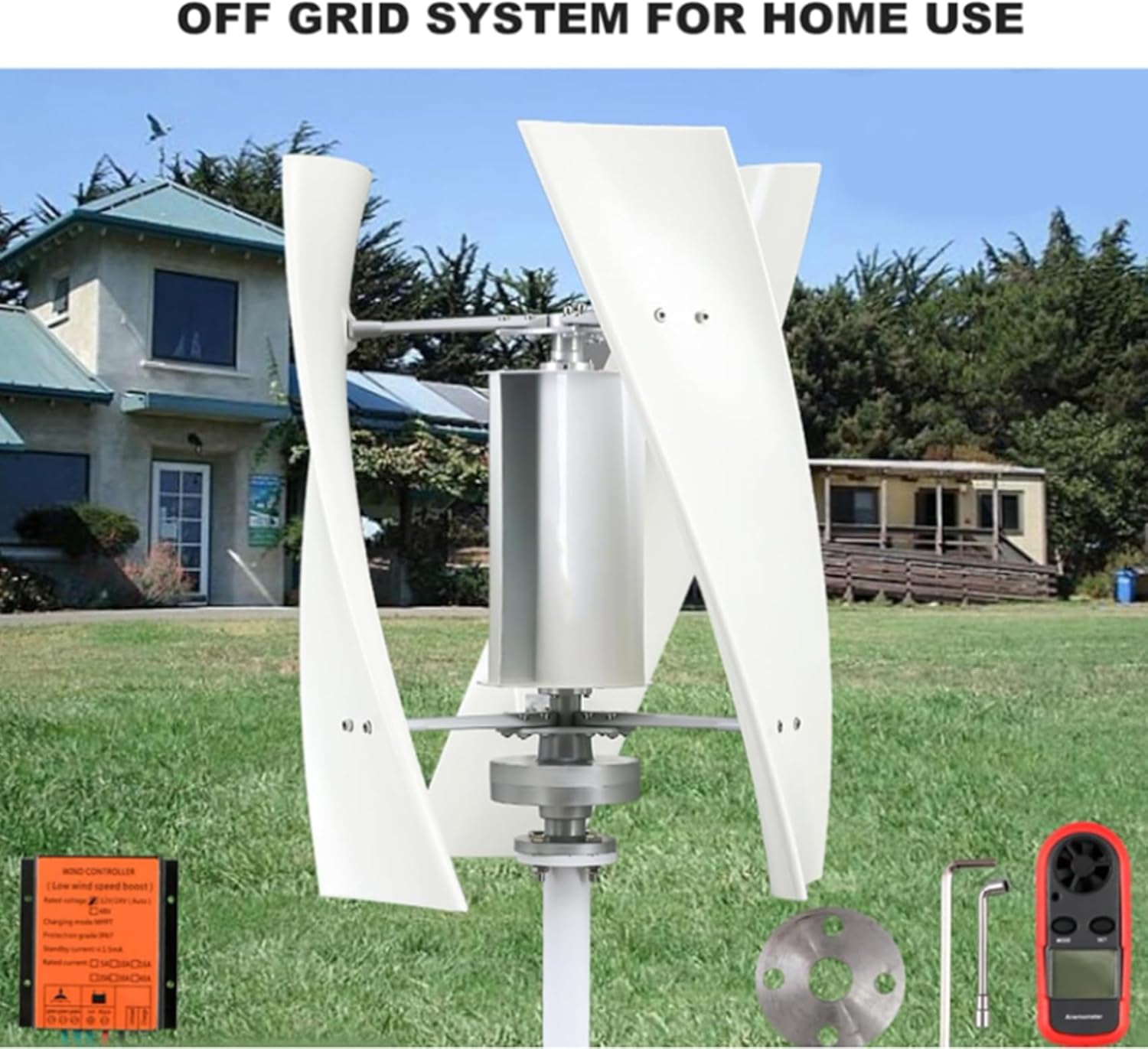 12V 24V 48V Wind Turbine Generator with MPPT Hybrid Charge Controller 3 Blades Noiseless Vertical Wind Turbine for Farm Home Use(2000W)