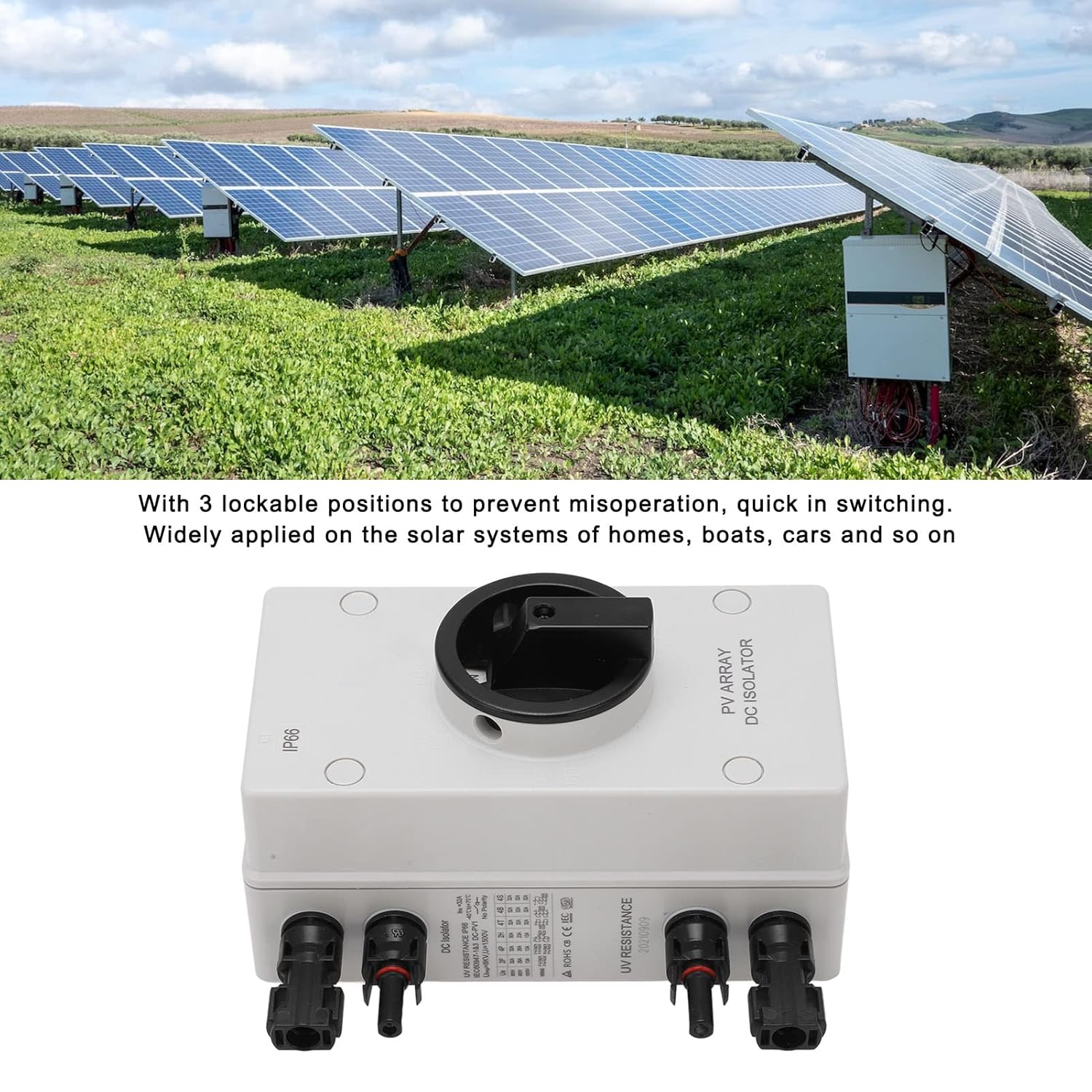 Solar Disconnect Switch, PV Isolator IP66 DC 1000V 32A, Grid Solar Power System Photovoltaic Circuit Isolator, for Solar Panels, RV, Boat