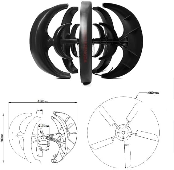 6000W Vertical 5 Blade Wind Turbine Kit, 12V 24V 48V Vertical Wind Generator with MPPT Charging Controller for Home Camping & Boat Use (Black)