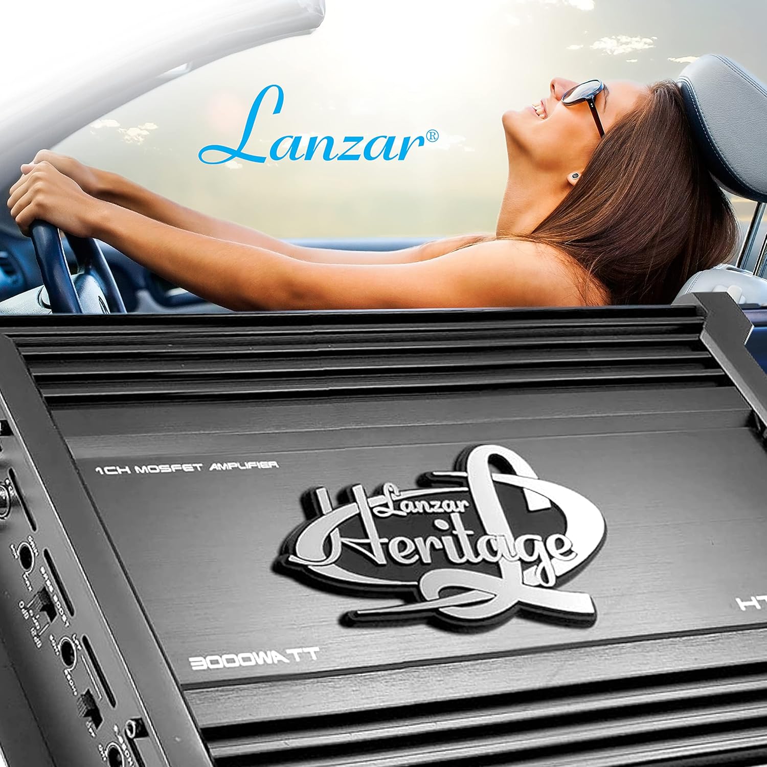 Lanzar 3000 Watt 2-Ohm Stable Monoblock Mosfet Amplifier, High-Power Car Audio Amp with Electronic Crossover Network, Bass Boost Circuit, Low Pass Filter Controls, and Nickel RCA Inputs, 13
