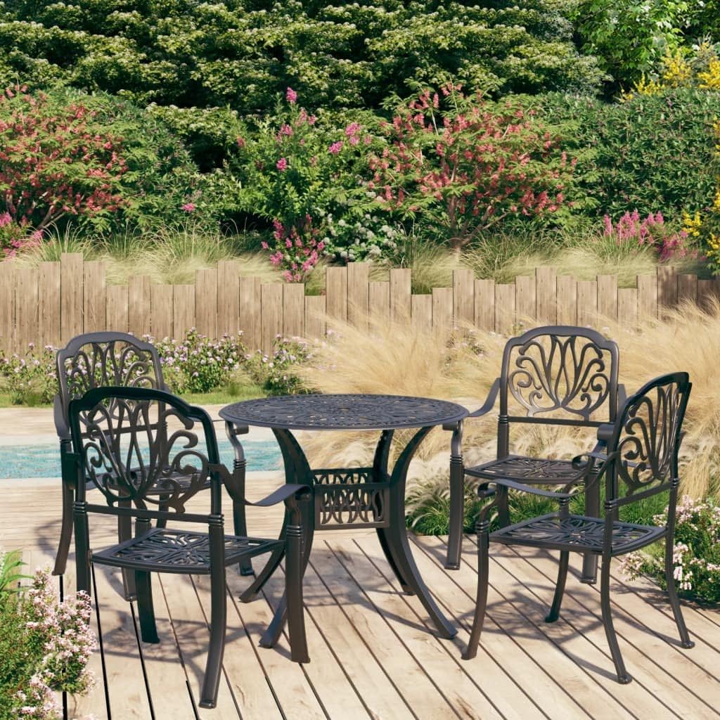 5 Piece Bistro Set Cast Aluminum Black Garden Furniture