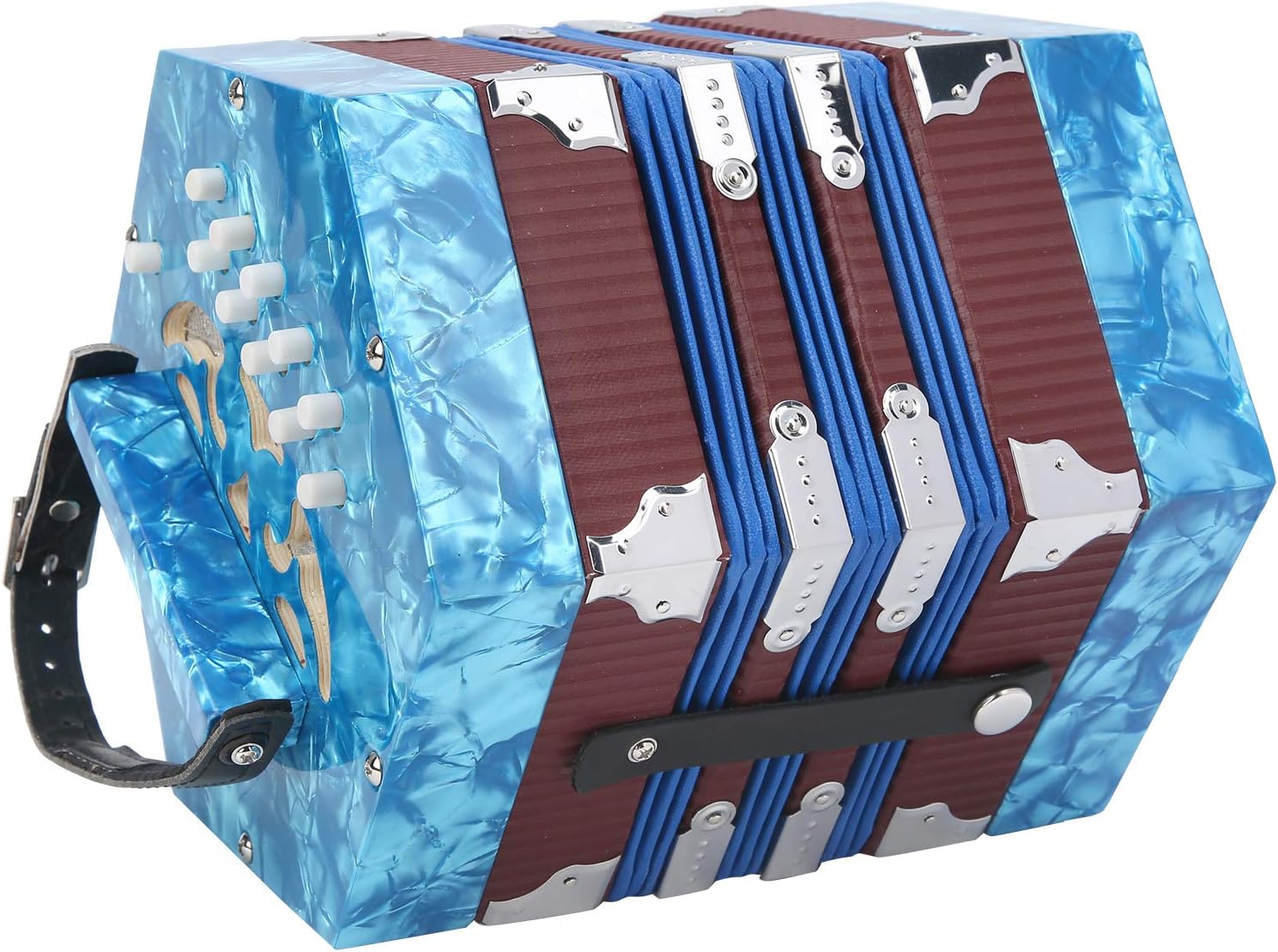 Expert Concertina Accordion for Adults & Beginners | Portable 7.1 Inch Musical Instrument | Solid Wood & Leather Design with Carrying Bag (Sky Blue)