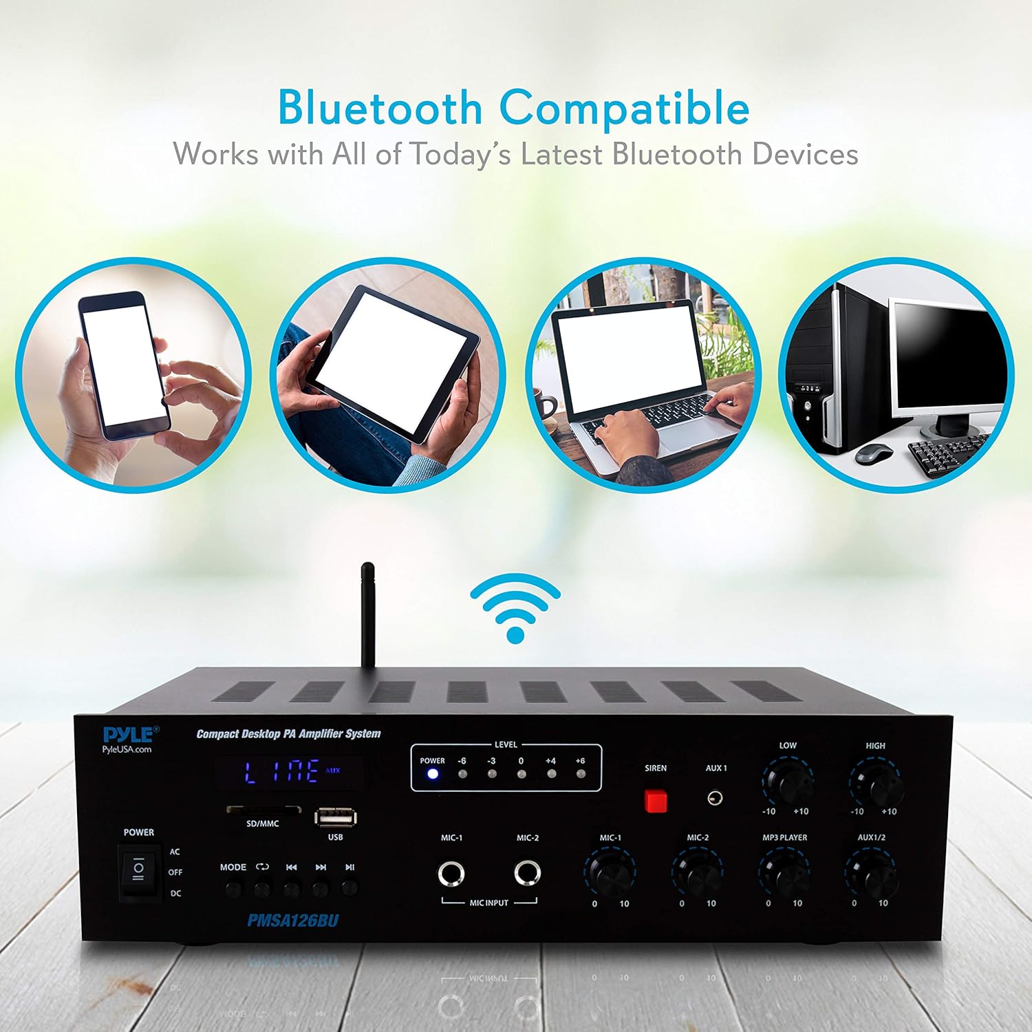 Pyle Wireless Bluetooth 500W Public Address Amplifier System with 8