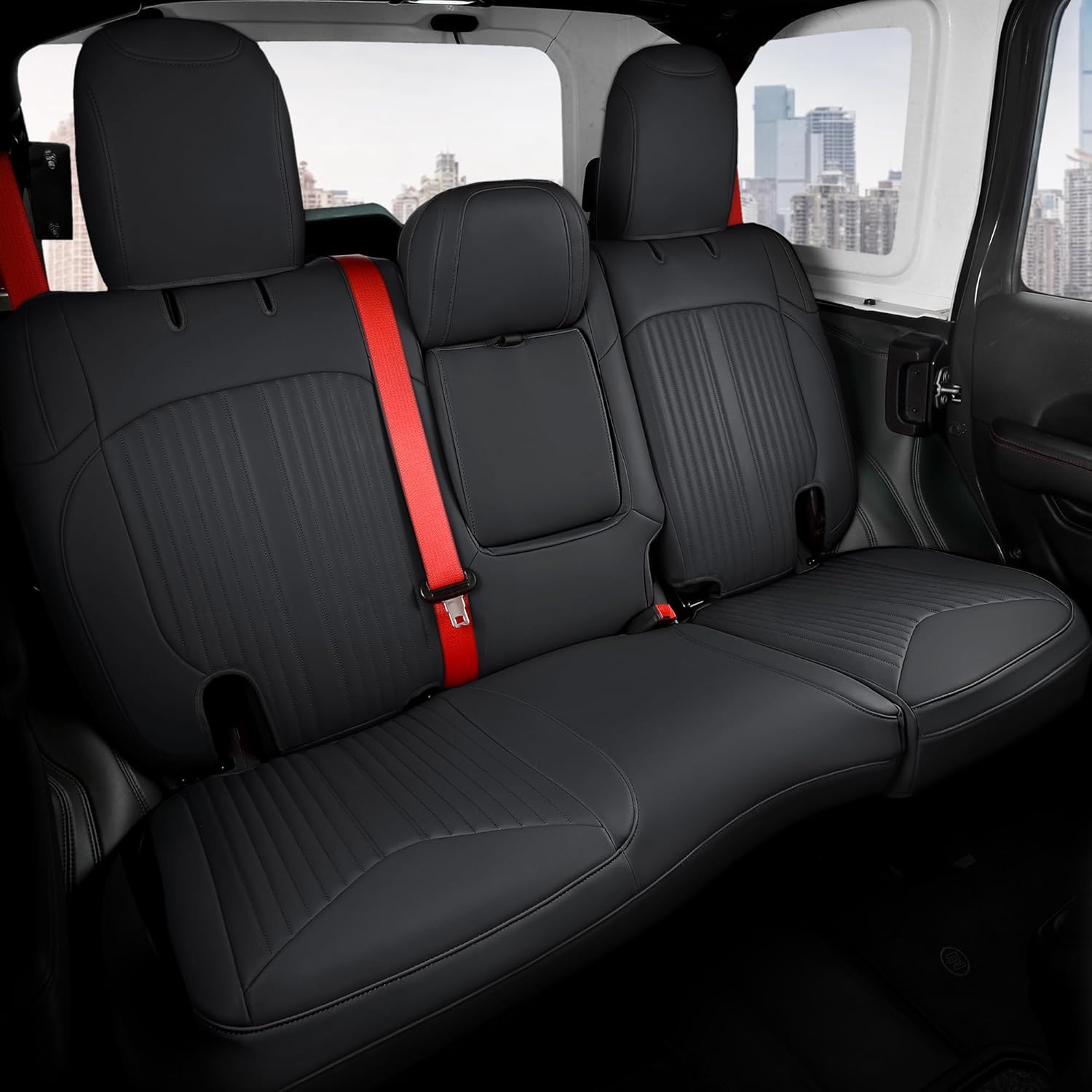 FREESOO Custom Seat Covers Full Set for Jeep Wrangler 4 Door 2018-2025 JL Accessories Sahara Altitude Rubicon 392 X High Altitude Unlimited, with Rear Cup Holder (Black)