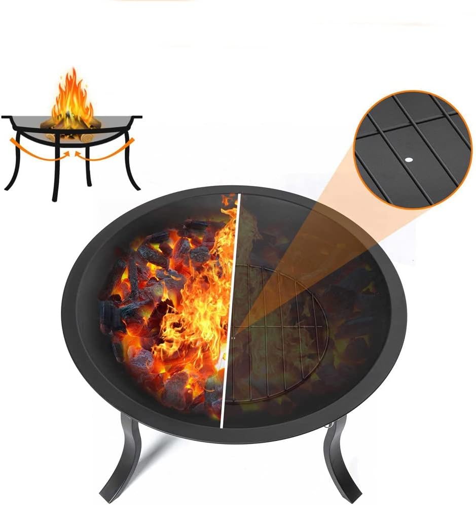 Grills 24inch Portable Fire Pits with 4 Foldable Legs Wood Burning Firepit Steel BBQ Grill Fire Bowl for Outdoor Camping Supply