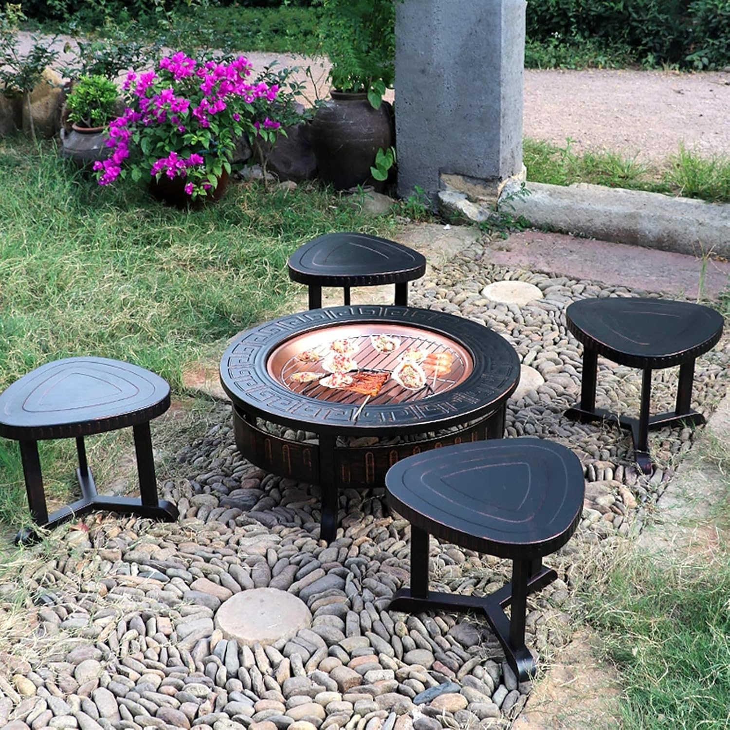 Outdoor Fire Pit Outdoor Bonfire Pit, Garden Wood Burning, Used for Backyard Terrace BBQ and Barbecue Grill, 81cm/31.8