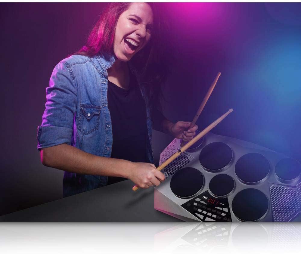 Pyle Pro Electronic Drum kit - Portable Electric Tabletop Drum Set Machine with Digital Panel, 7 Drum Pad, Hi-Hat / Kick Bass Pedal Controller USB AUX -Tom Toms, Hi-Hat, Snare Drums, Cymbals - PTED06