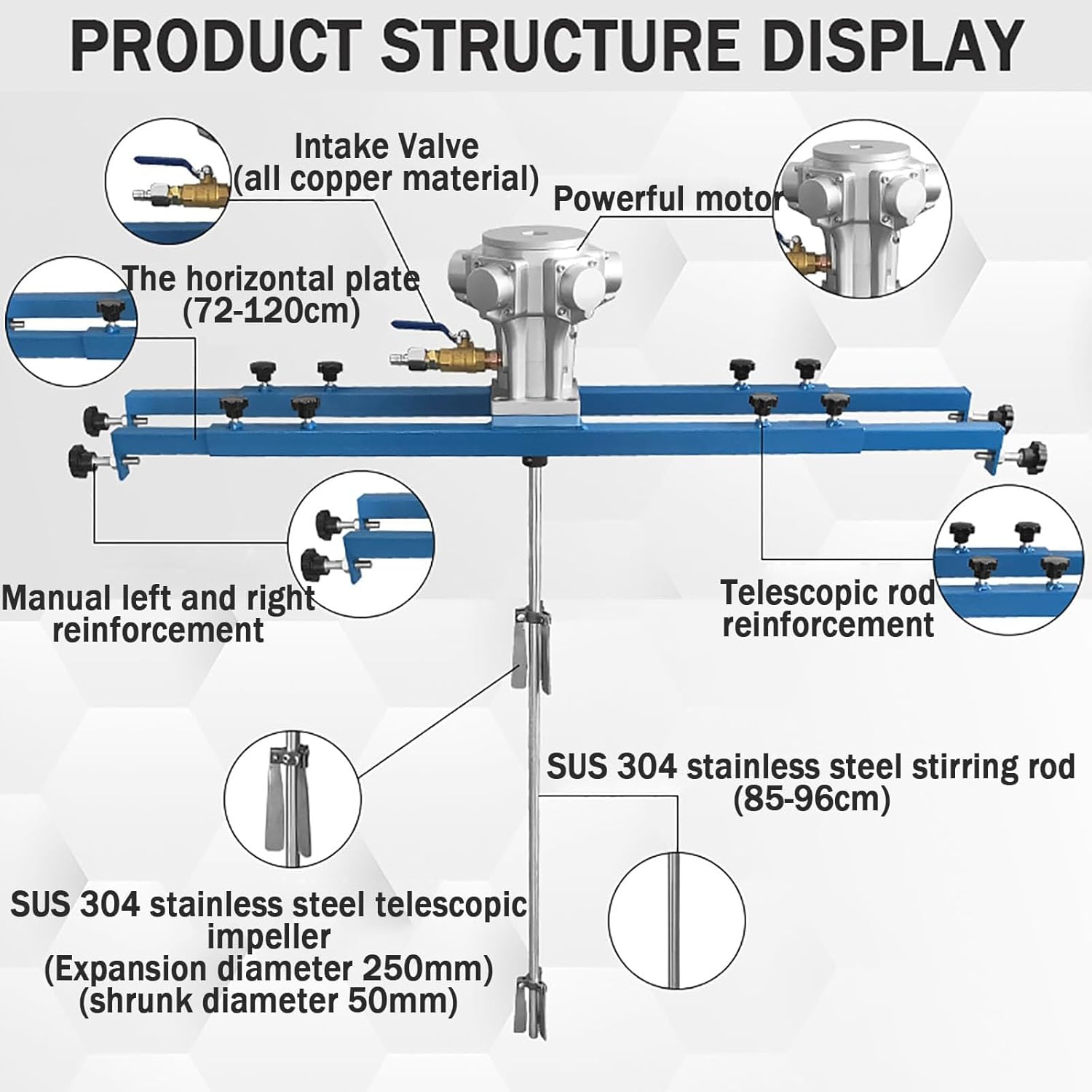 1HP Pneumatic Paint Mixer for IBC Drum, Coat Mixer Bracket Air Agitator Stirring Machine for 265 Gallon IBC, Suitable Viscosicty Less Than 7000CP