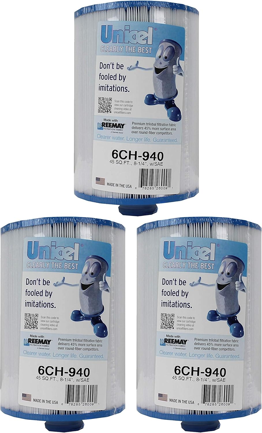 Unicel 6CH-940 45 Square Foot Media Replacement Hot Tub Spa Filter Cartridge with 225 Pleats (3 Pack)