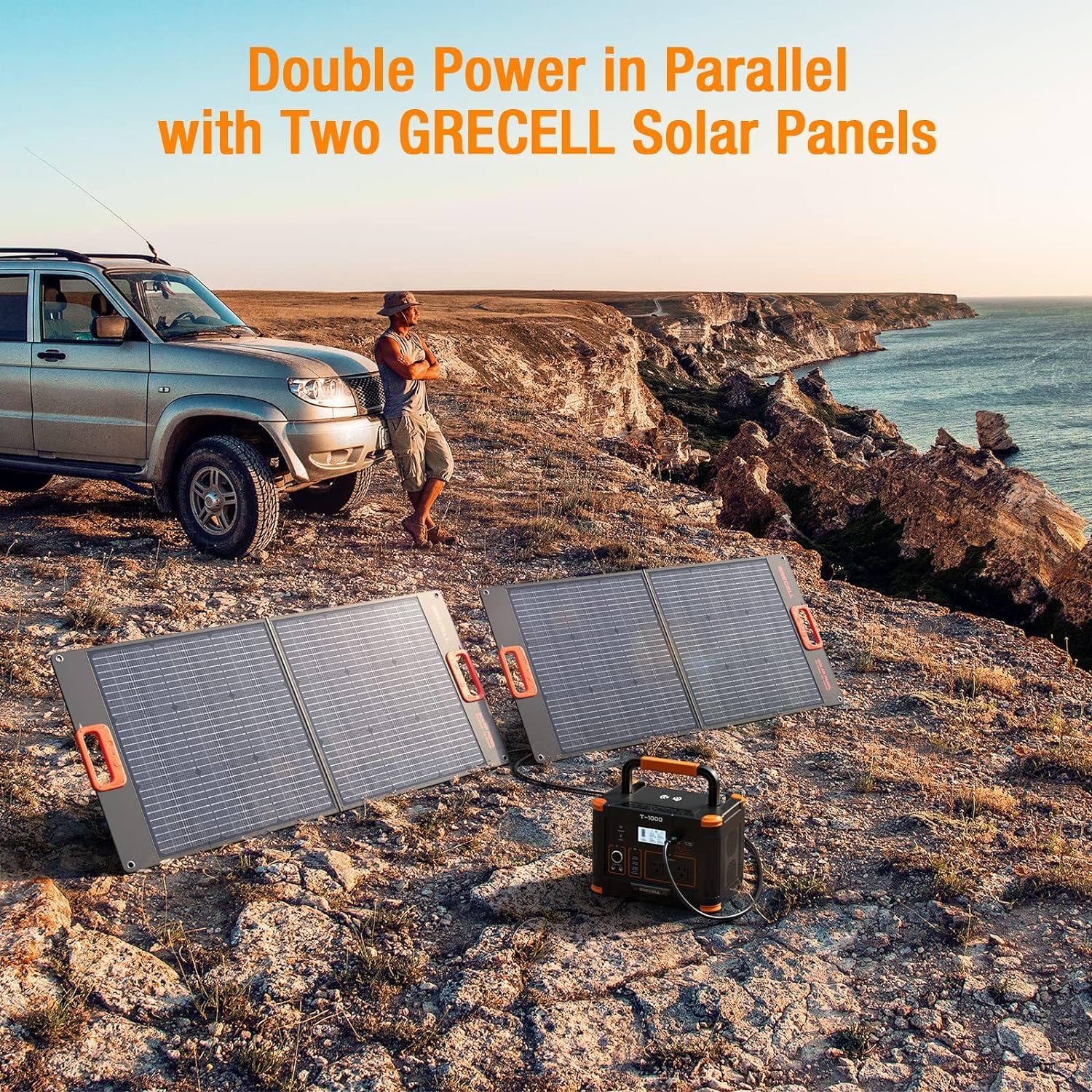 GRECELL 500W Portable Power Station with 100W Solar Panel 20V, Solar Generator 500W AC Outlet, Portable Solar Panel MC-4 High-Efficiency Battery Charger for Home Use Camping Outdoor Trip RV
