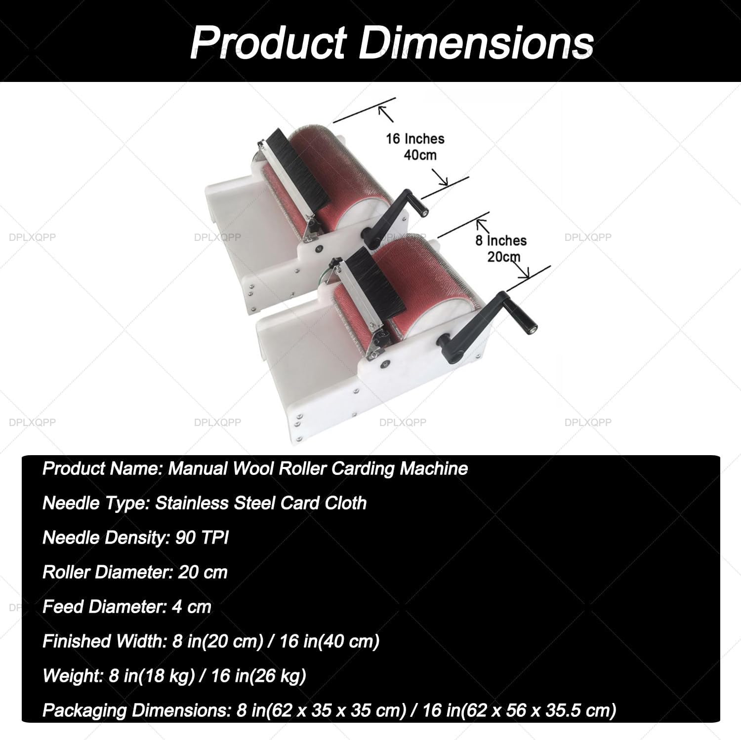 Drum Carder Machine,8” & 16” Width for Large-Scale Wool Carding,High-Efficiency Manual Wool Combing Machine with 90tpi Needles for Fast Fiber Blending & Felting Batts 40CM/16inch