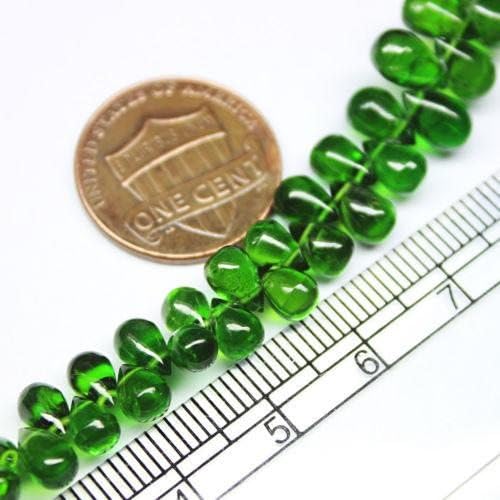 13 inch natural beads strand of 6mm smooth drop green chrome diopside gemstone briolletes beads for DIY jewelry - necklace, bracelet, earring, ring.