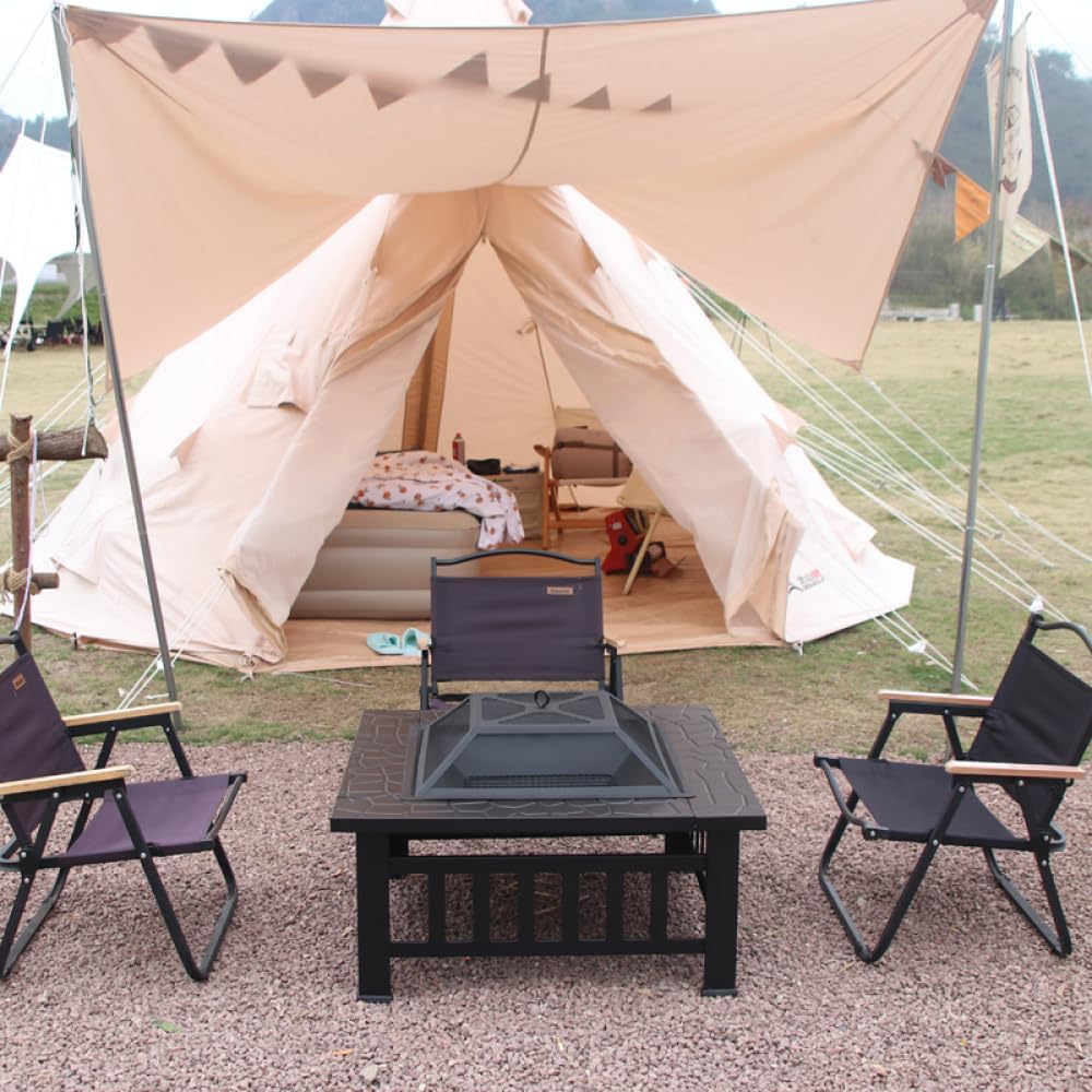 Outdoor Fire Pit Table 32 Inch Square Metal Wood Burning Outdoor Stove with Portable Design for Backyard Patio Camping Bonfire