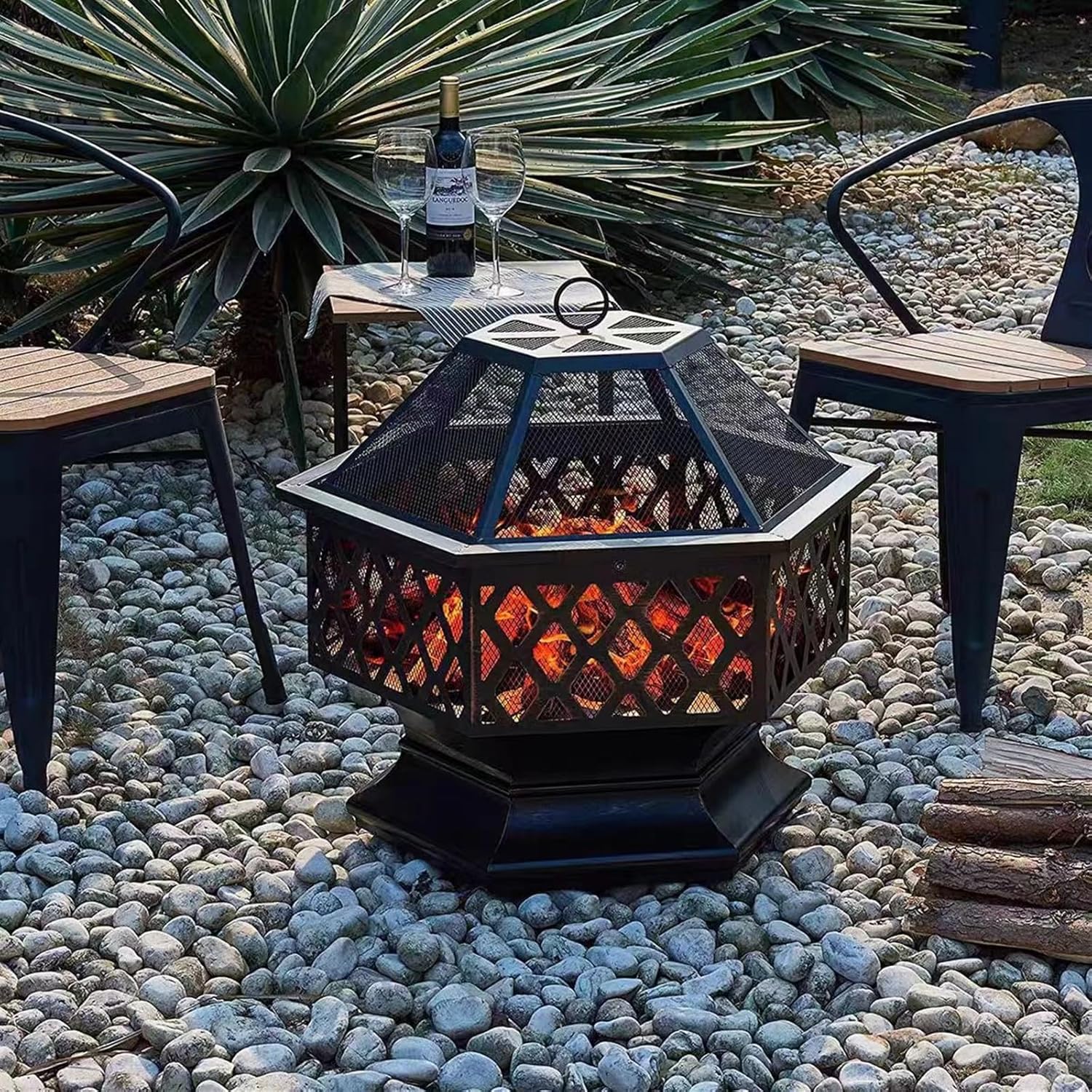 Fire pit with grill Fire Pit with Grill, Large Wood Burning Fire Pit with Cooking Grate, Outdoor Firepit with Fire Poker for Backyard Bonfire Patio Outside Picnic BBQ, Taygate9630