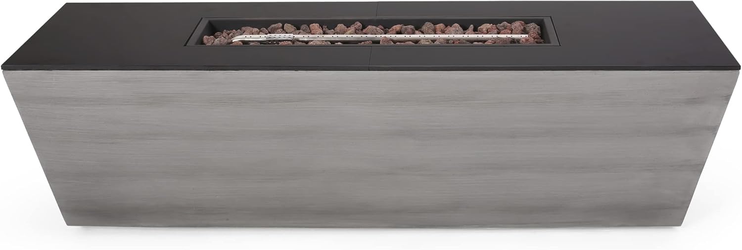 56 Inches Rectangle Fire Pit Table – 50,000 Btu, Outdoor Propane Fire Pit with Lava Rocks, Black & Gray Finish, Patio, Deck, Backyard (Black + Gray) (1 Doors)