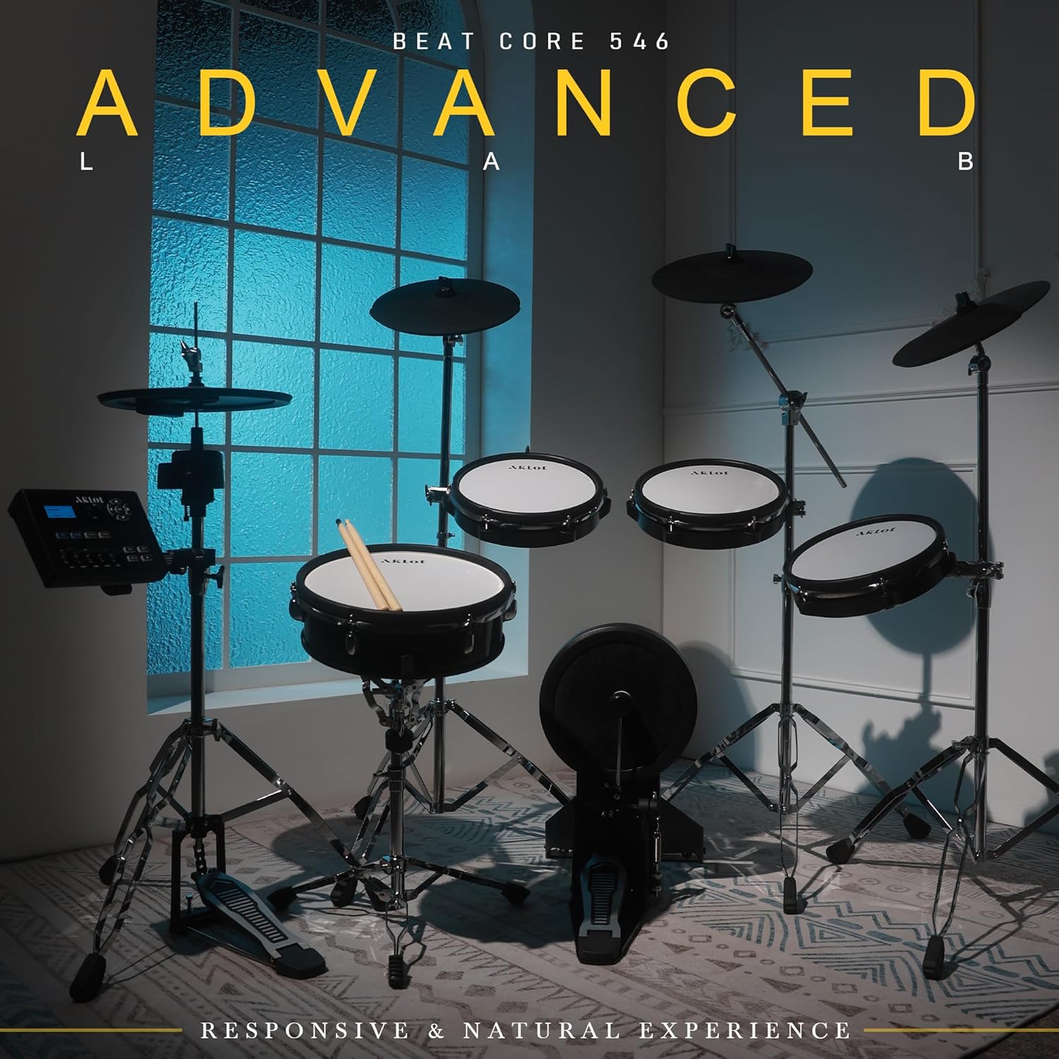 AKLOT Fully-Expandable Electric Drum Set: Independent Stand System, 12