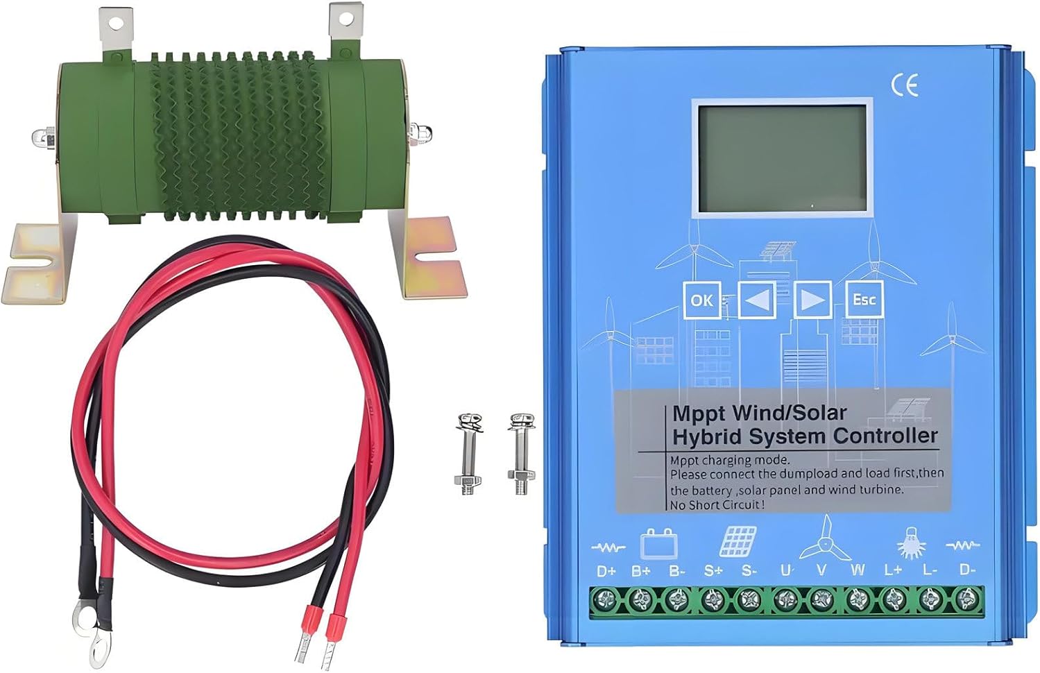 Wind Solar Hybrid Charge Controller,for Max 15000W Wind Turbine Generator & Solar Panel,12V 24V 48V Auto MPPT Charge Boost Charging Regulator,w/Dump Load 24V/48V(Auto)