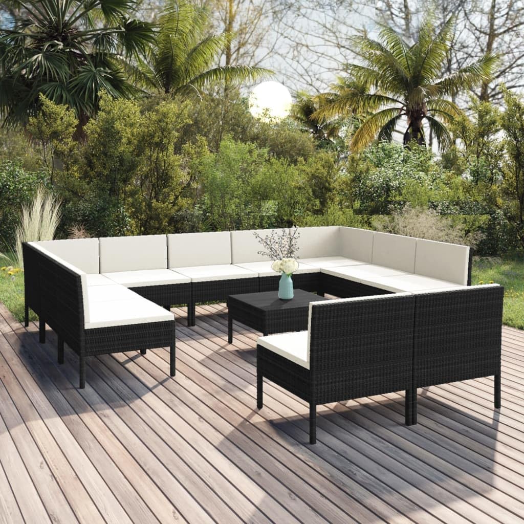 12 Piece Patio Lounge Set with Cushions Poly Rattan Black,Enjoyable Outdoor Retreat: Durable Patio Lounge Set for Relaxation and Gatherings Patio Furniture, Outdoor Furniture Sets