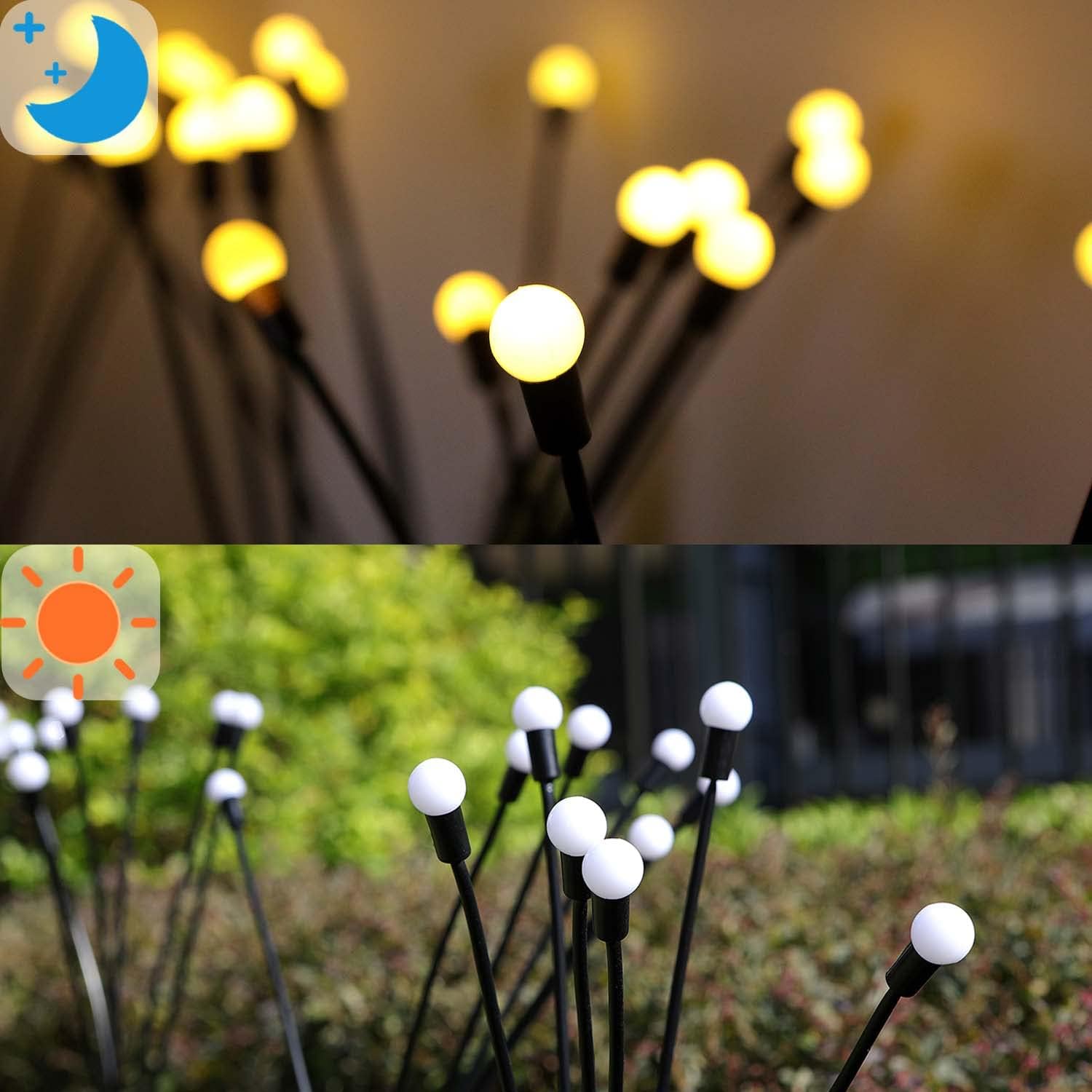 4 Pack + 6 Pack Solar Garden Lights Solar Firefly Lights,10 Pack 80 Heads Solar Lights Outdoor Waterproof Decorative,Sway by Wind, High Flexibility Iron Wire & Heavy Bulb Base