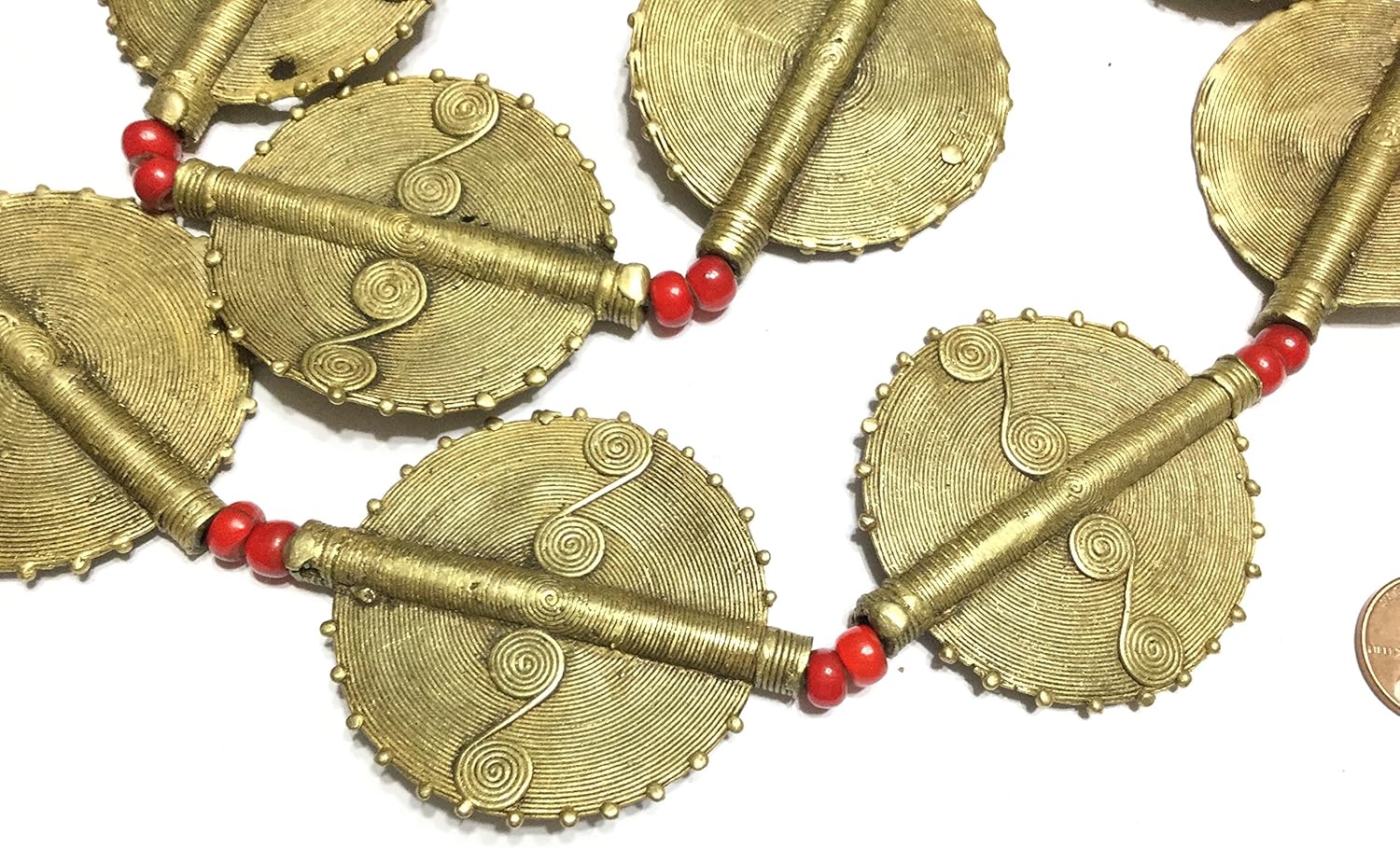 Strand of 13 Baule African Tribe Handmade Brass Trade Beads