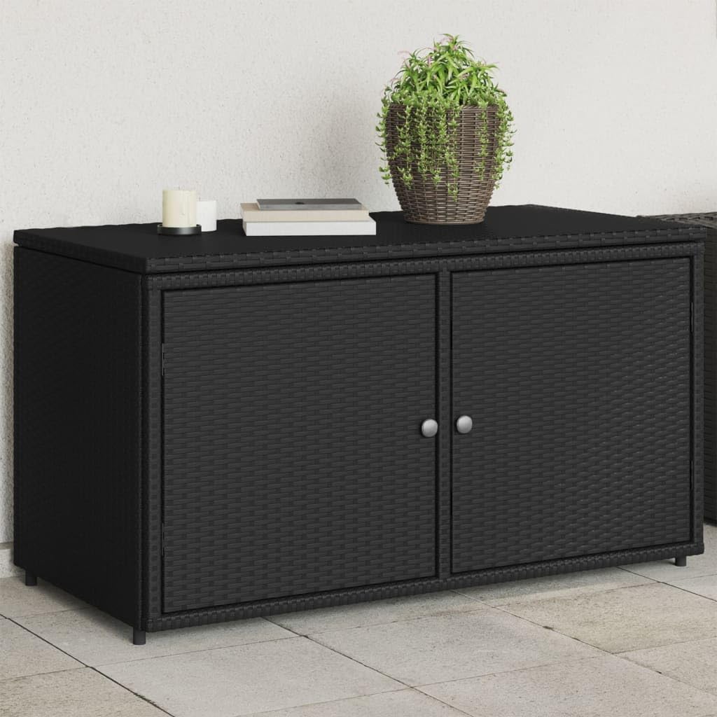 Patio Storage Cabinet Poly Rattan, Outdoor Wicker Storage Box Cabinet, Freestanding Outdoor Patio Storage Container for Garden Balcony Porch Yard, Black 43.3