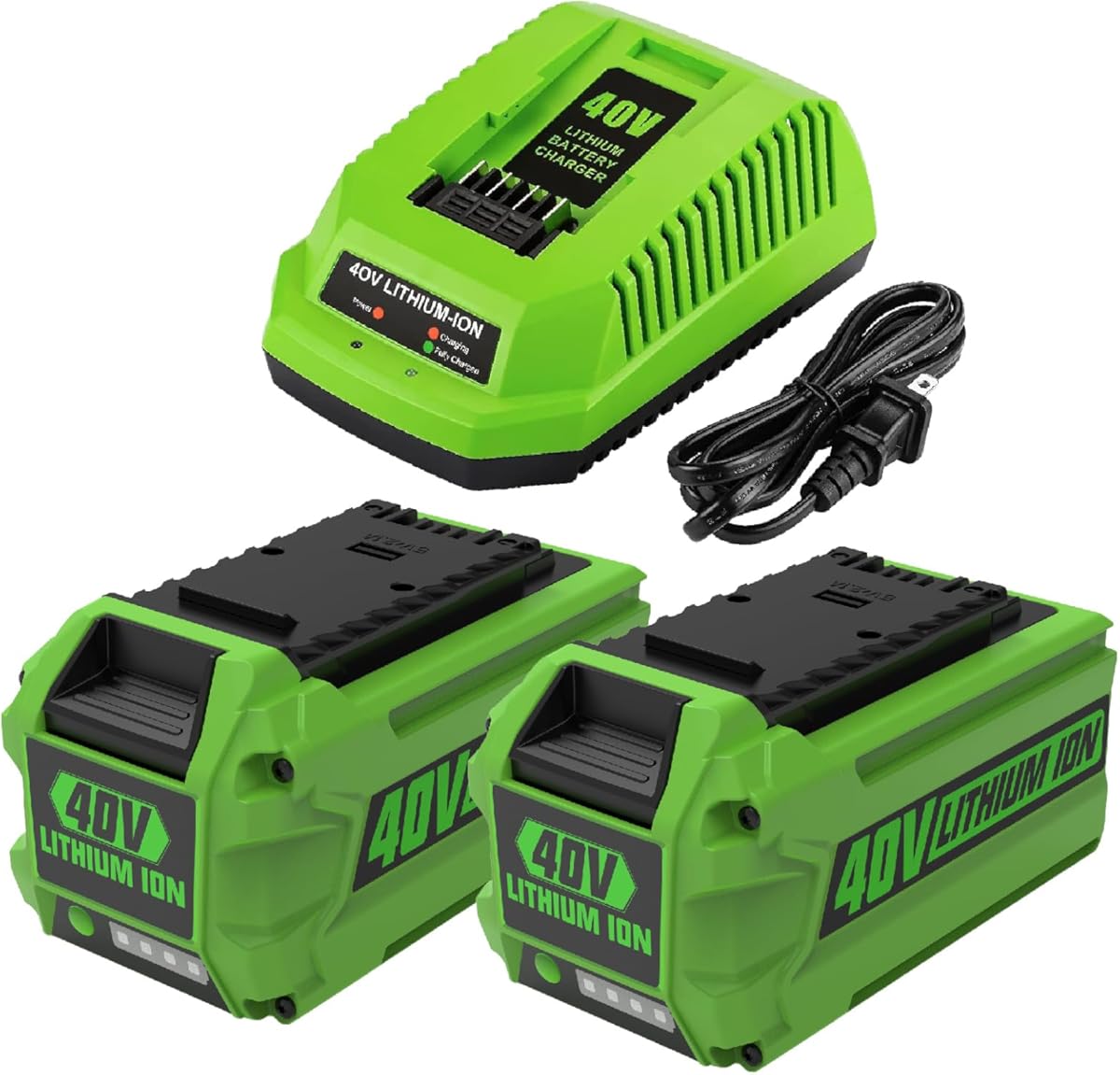 Powilling 2Pack 6.5Ah 29472 29462 Lithium-Ion Battery Replacement for Greenworks 40V Battery and Charger 29482 Compatible with Greenworks 40V G-MAX Power Tools 29252 20202 22262